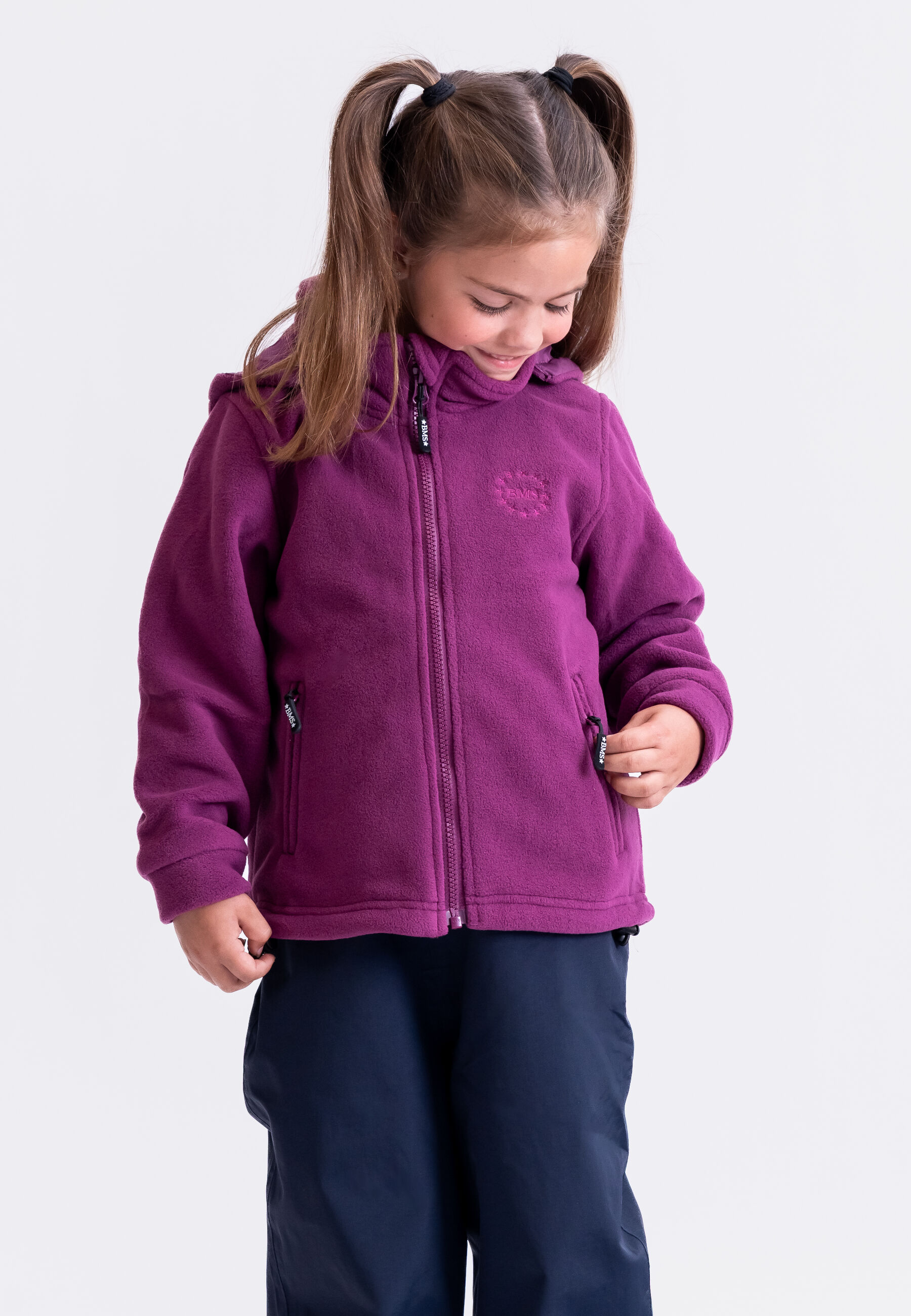 Chaqueta polar con capucha y forro cortavientos para niños - color baya