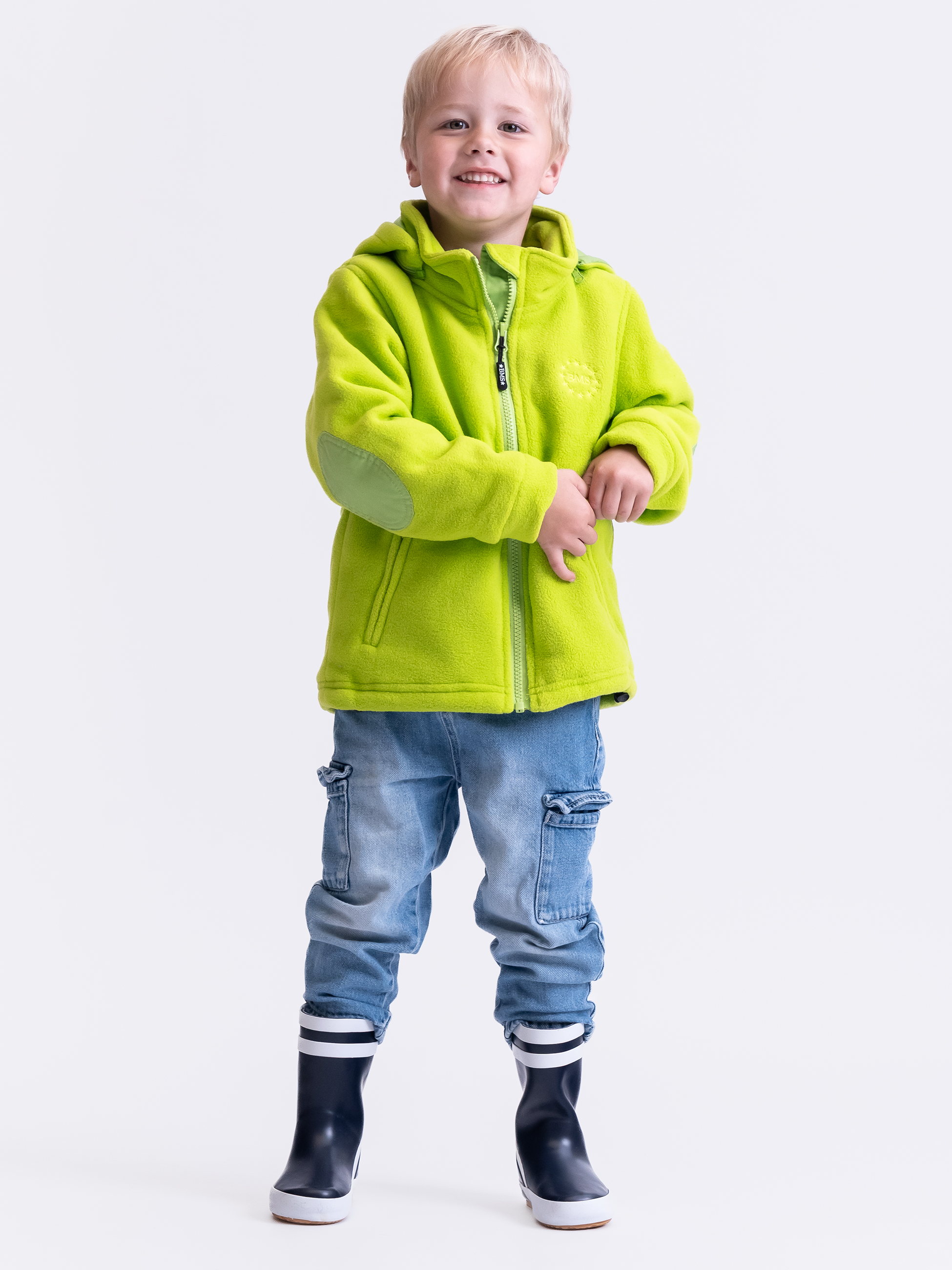 Chaqueta polar con capucha y forro cortavientos para niños - verde lima