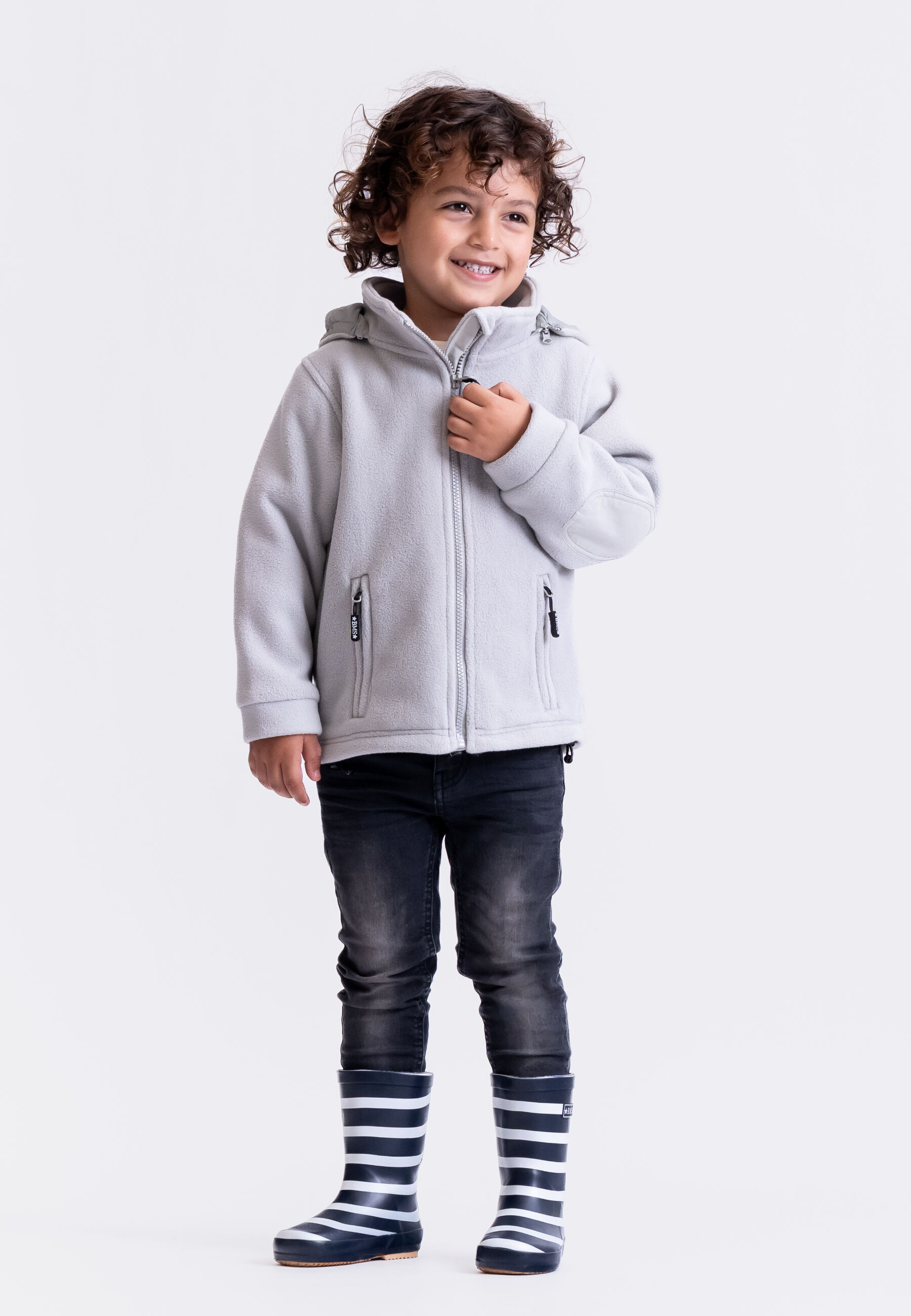 Chaqueta polar con capucha y cortavientos para niños - gris plata