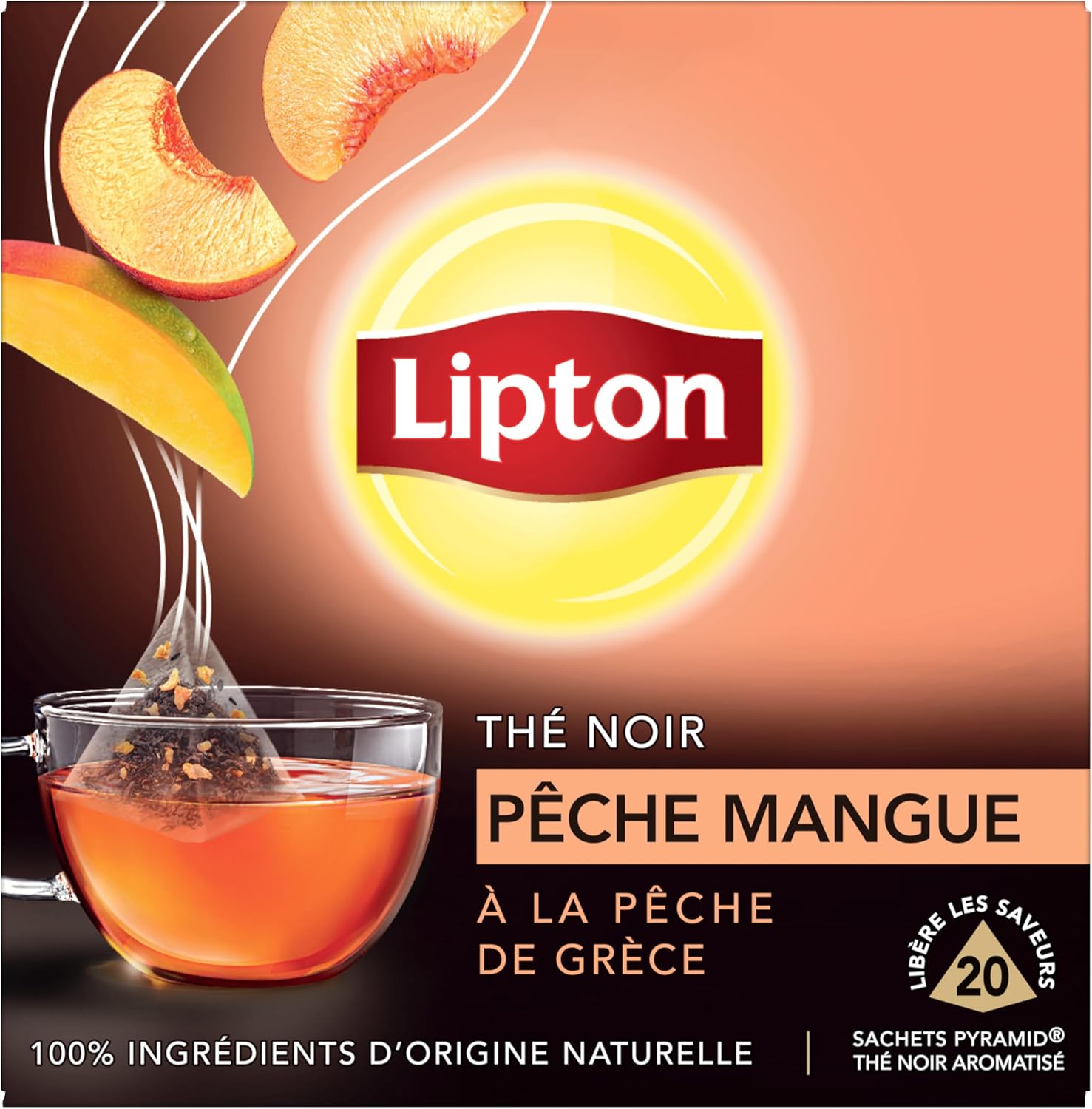 Lipton Black Tea with Greek Peach and Mango, 20 Pyramid® Tea Bags