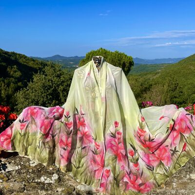 Gorgeous Hand Painted by Artist Pure Silk Chiffon Wraps