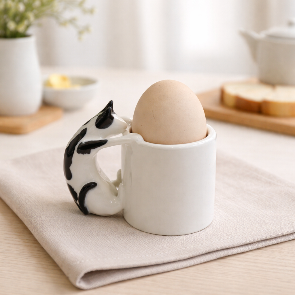 Eierbecher in Katzenform (Kuh) – Ein verspieltes Frühstücksobjekt aus Keramik | 4am Product Design