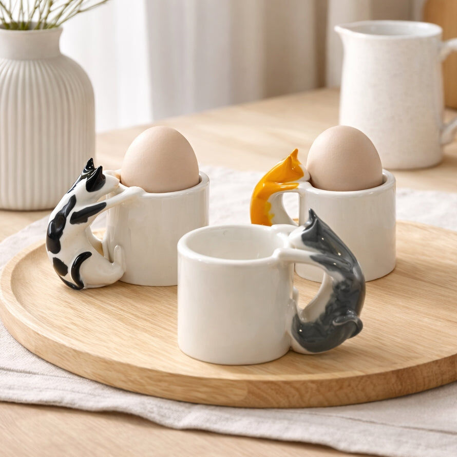 Eierbecher in Katzenform (3er-Set) – Ein verspieltes Frühstücksaccessoire aus Keramik | 4am Product Design