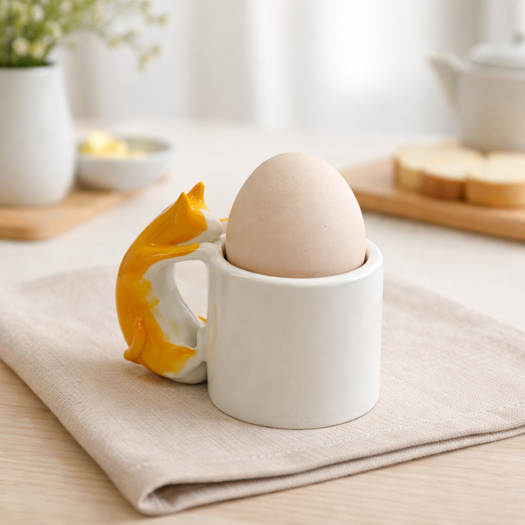Eierbecher in Katzenform (ORANGE) – Ein verspieltes Frühstücksobjekt aus Keramik | 4am Product Design