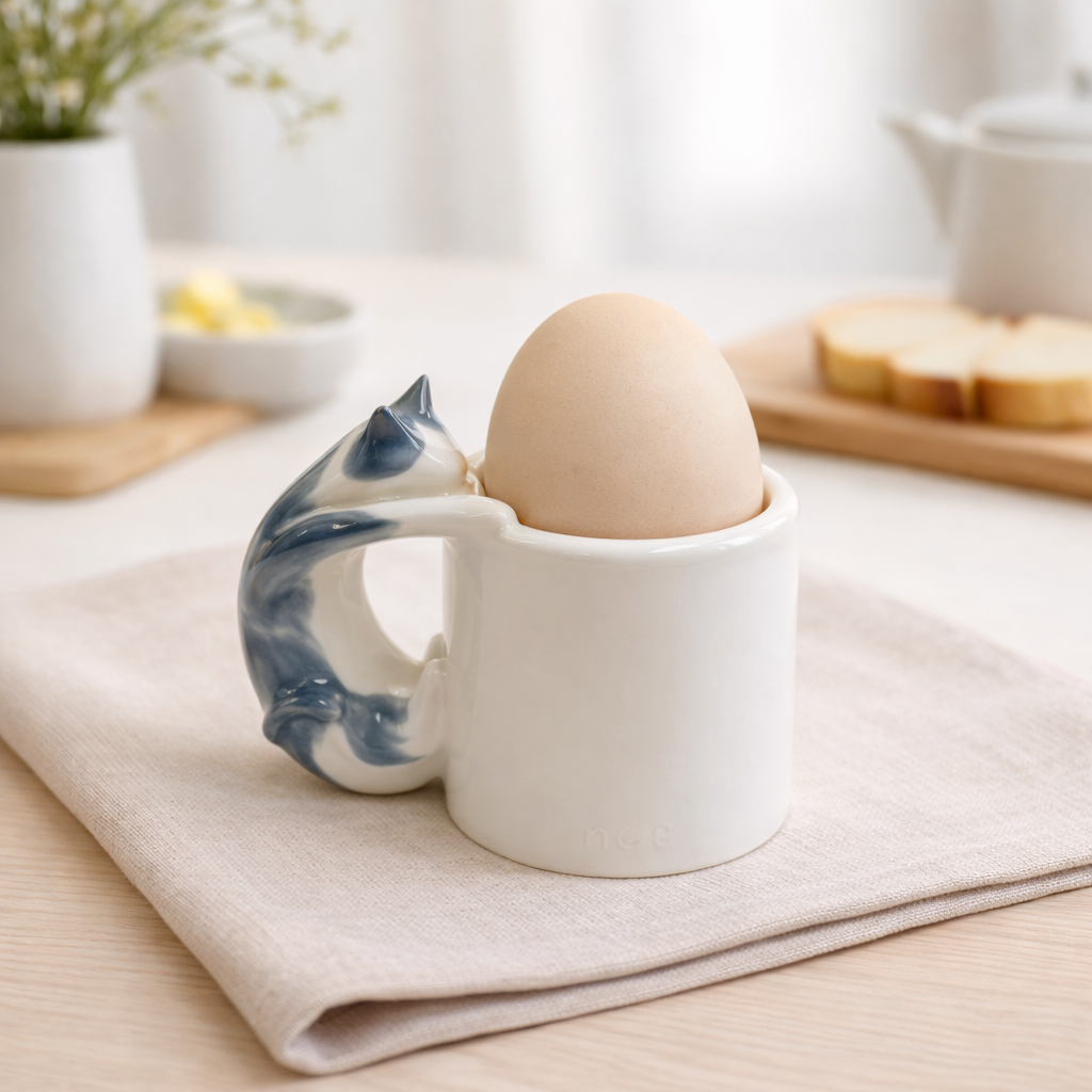 Eierbecher in Katzenform (GRAU) – Ein verspieltes Frühstücksobjekt aus Keramik | 4am Product Design