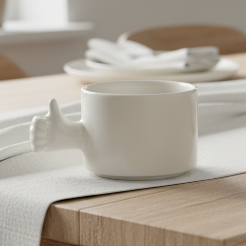 Gesture Ceramic Cup – Handgefertigte Porzellan-Kaffeetasse (Daumen hoch)