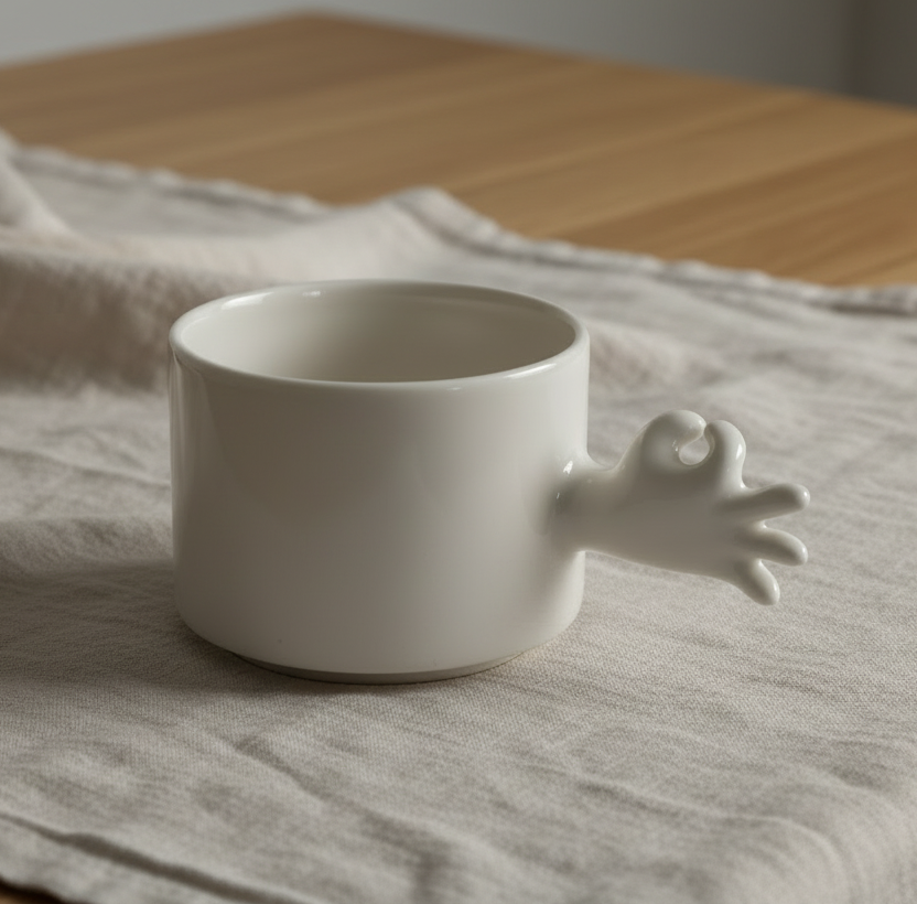 Gestenkeramiktasse – Handgefertigte Porzellan-Kaffeetasse (Okay)