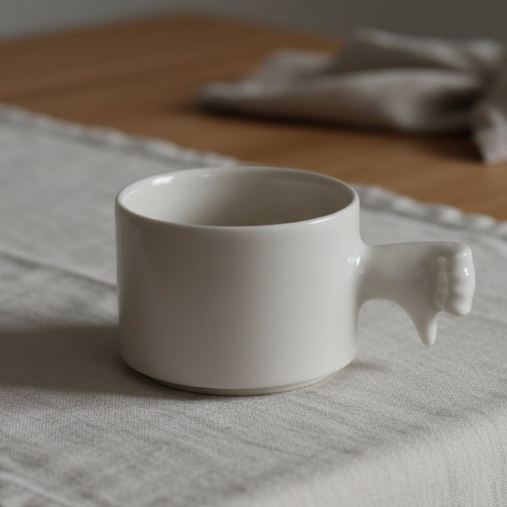 Gesture Ceramic Cup – Handgefertigte Porzellan-Kaffeetasse (Daumen runter)