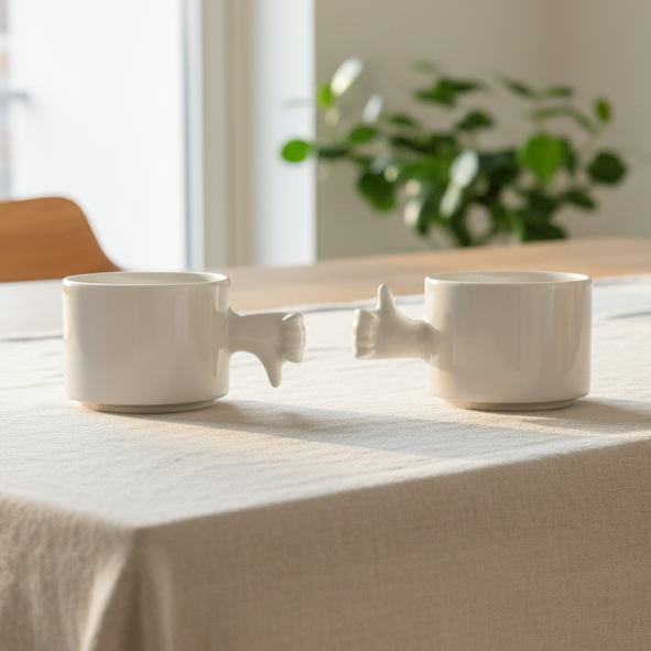 Gesture Ceramic Cups – Handgefertigte Porzellan-Kaffeetasse (Daumen hoch/runter)