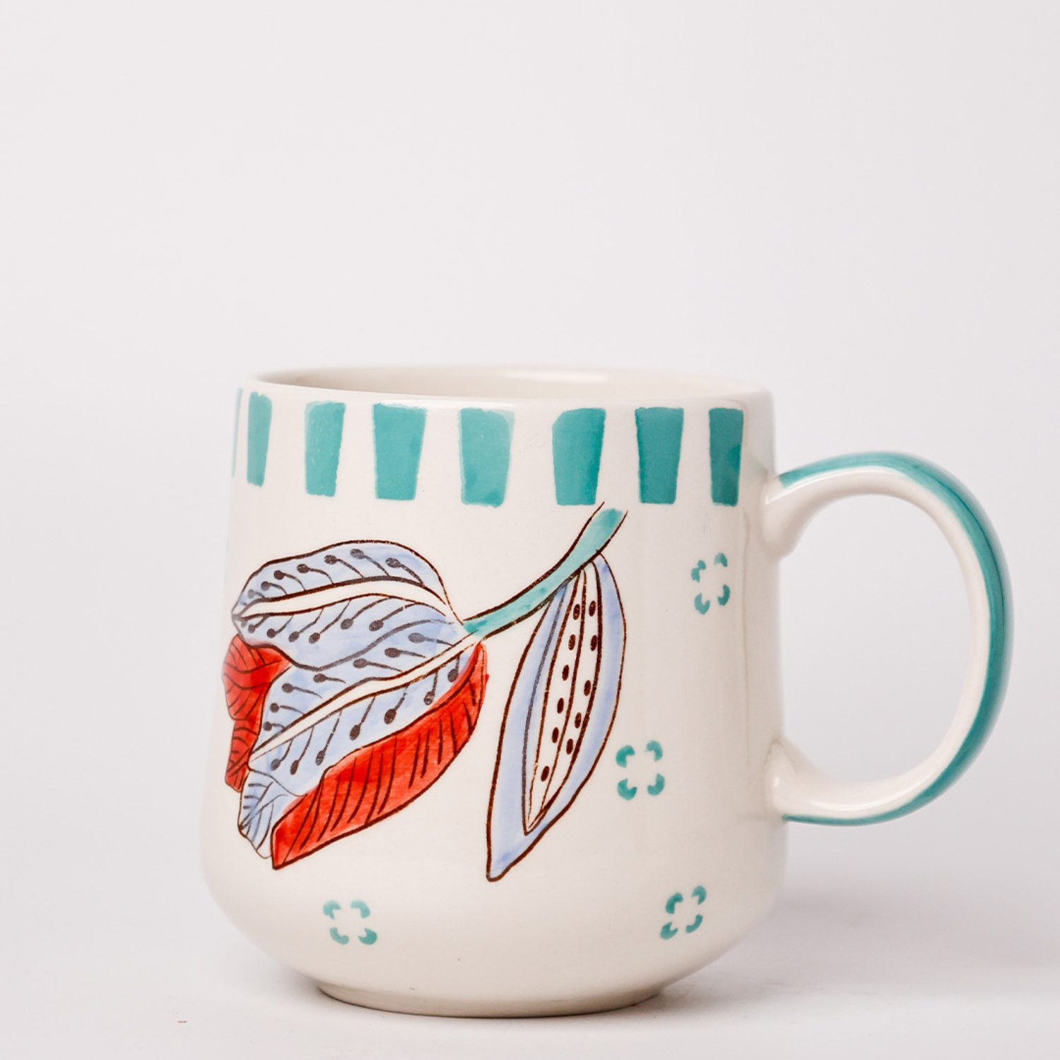 Tazza da caffè in ceramica dipinta a mano con motivo a strisce e stelo, 325 ml