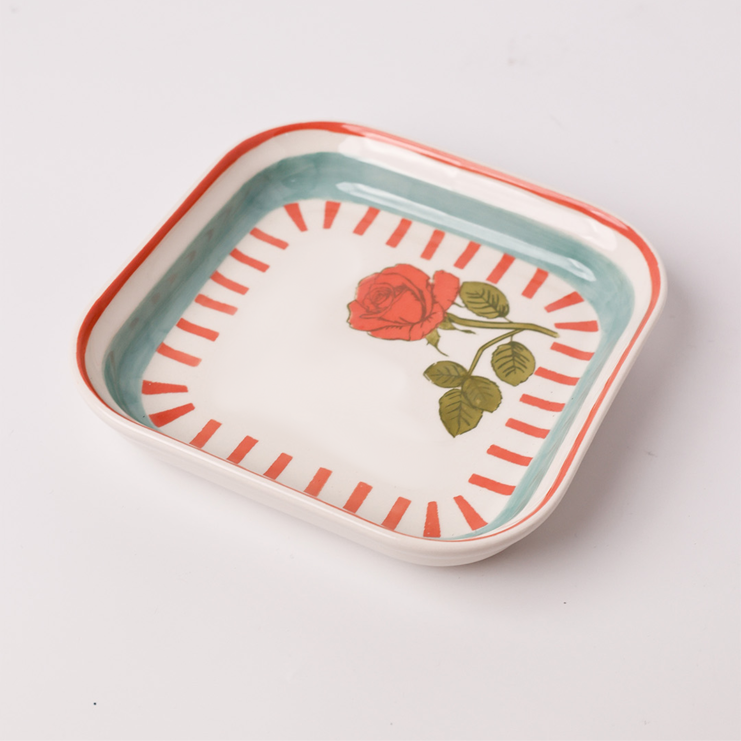 Tea Garden Handpainted Ceramic Square Snack Plate 15.5cms
