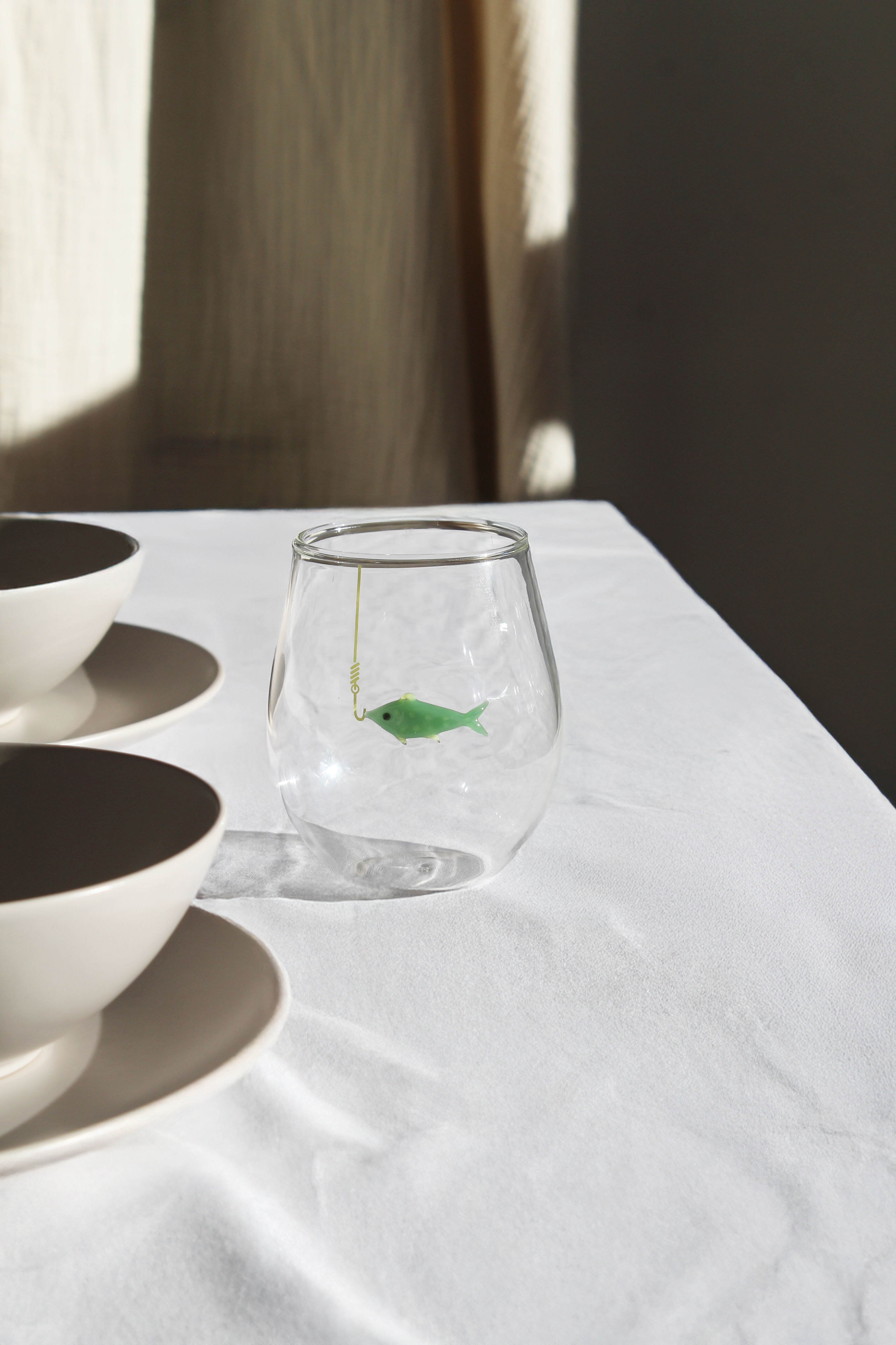 Handgemachtes Wasserglas Fisch "Fang des Tages"