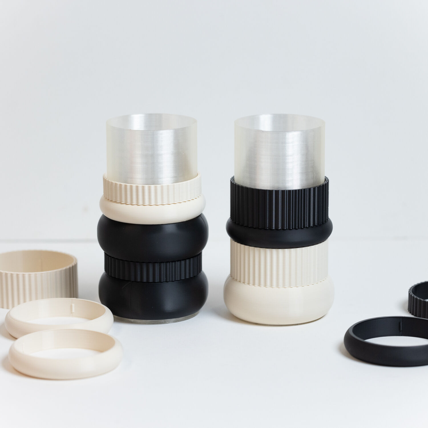 Modular Vase - 100% Plant-Based - Black and White - 20 cm - Made in France