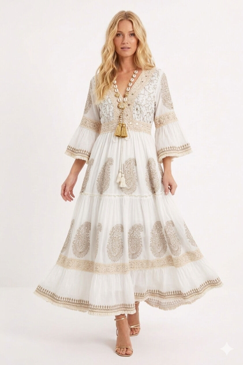 Robe longue décolleté en V bohème
