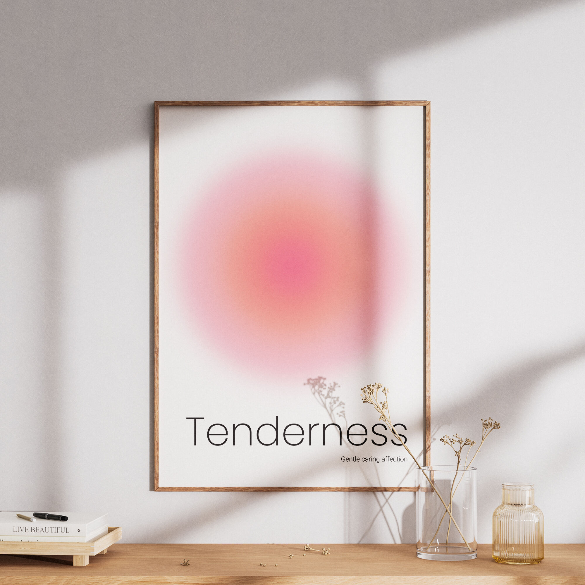 Affiche décorative minimaliste rose dégradé avec texte "Tenderness" design moderne épuré