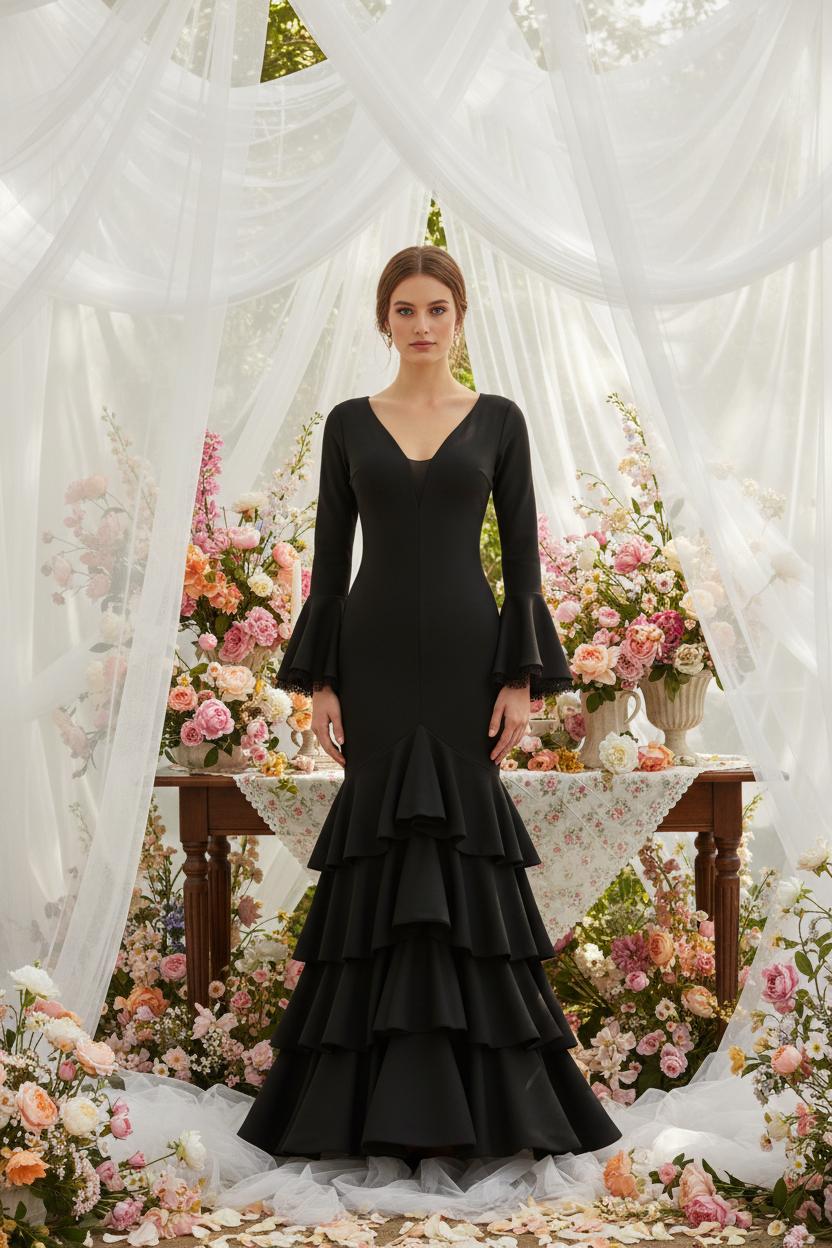 Robe Flamenco Noire - Lycra élastique italien de qualité supérieure | Réf.EM241