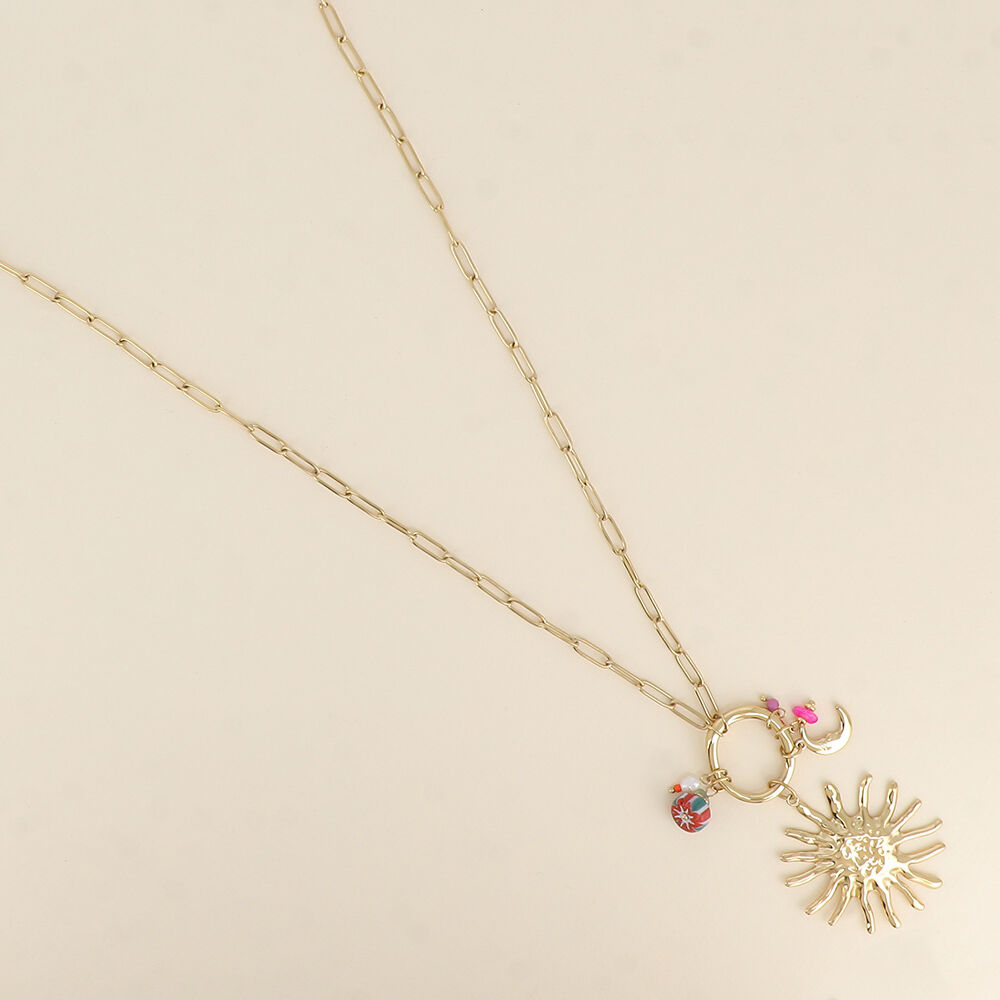 Necklace - sun, glazed ceramic bead, moon