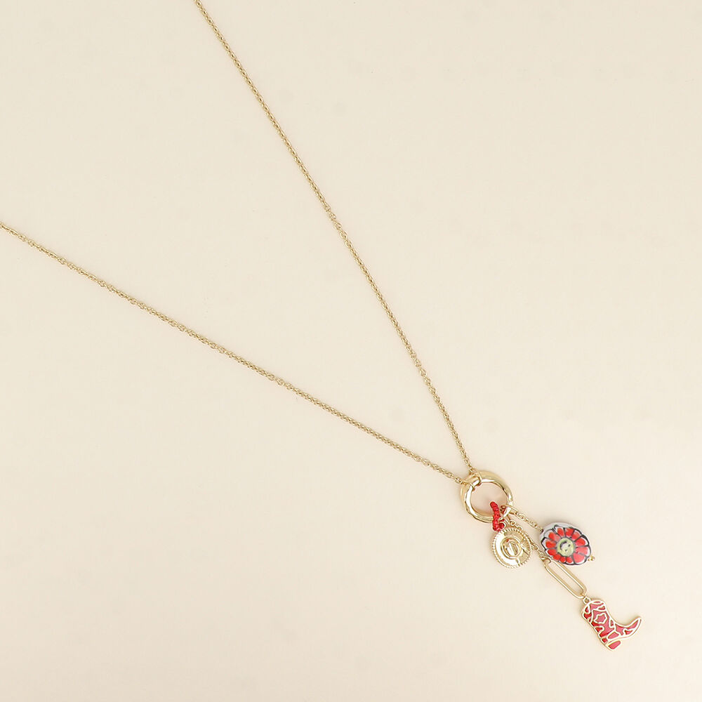 Necklace - enameled boot, hat, enameled ceramic bead