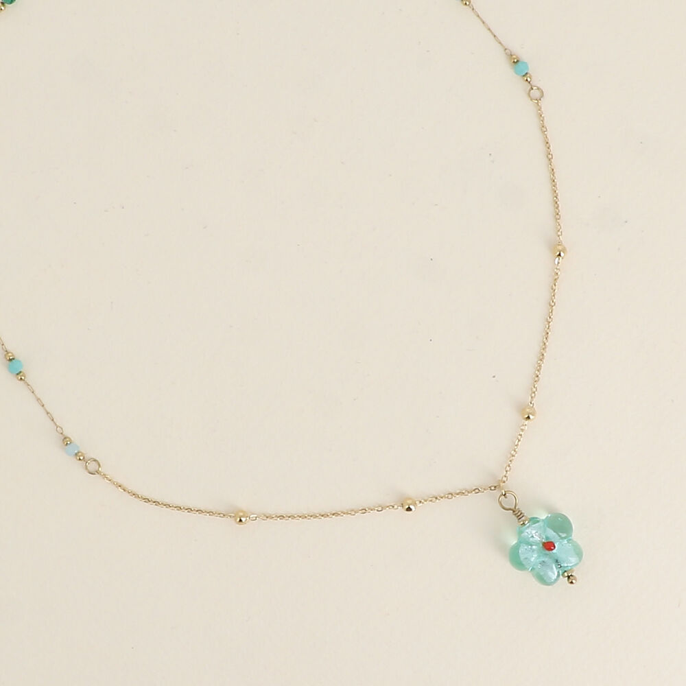 Necklace - natural stones and resin flower pendant