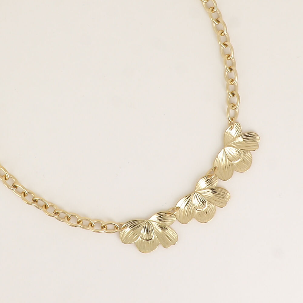Necklace - chain with large oval rings, 3 pieces in the shape of foliage