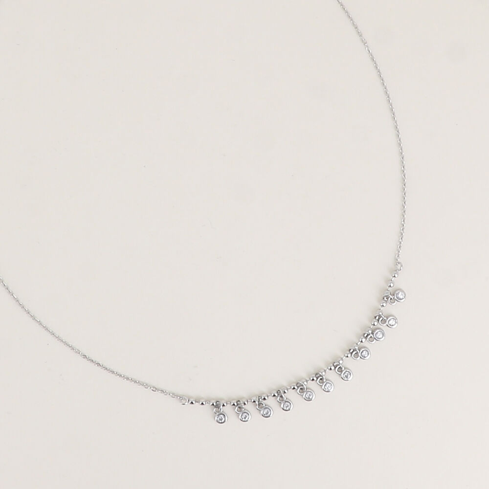 Y-shaped necklace - curb chain, ball chain and small cubic zirconia stones