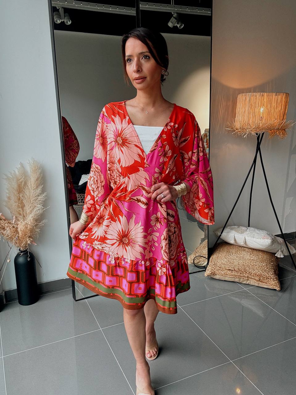 Short Bohemian Dress – Colorful Floral Print