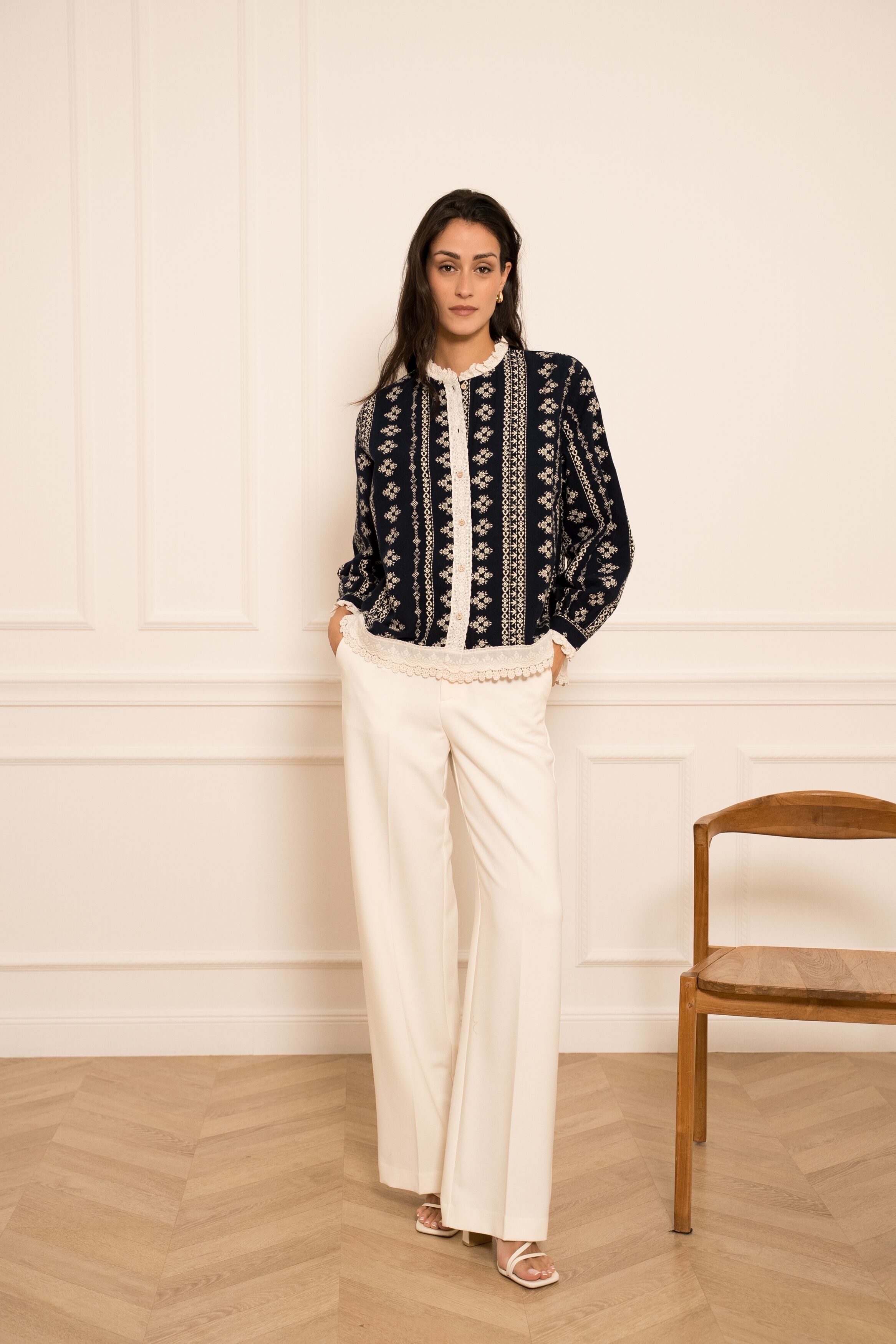 Bohemian shirt, printed cotton & embroidery