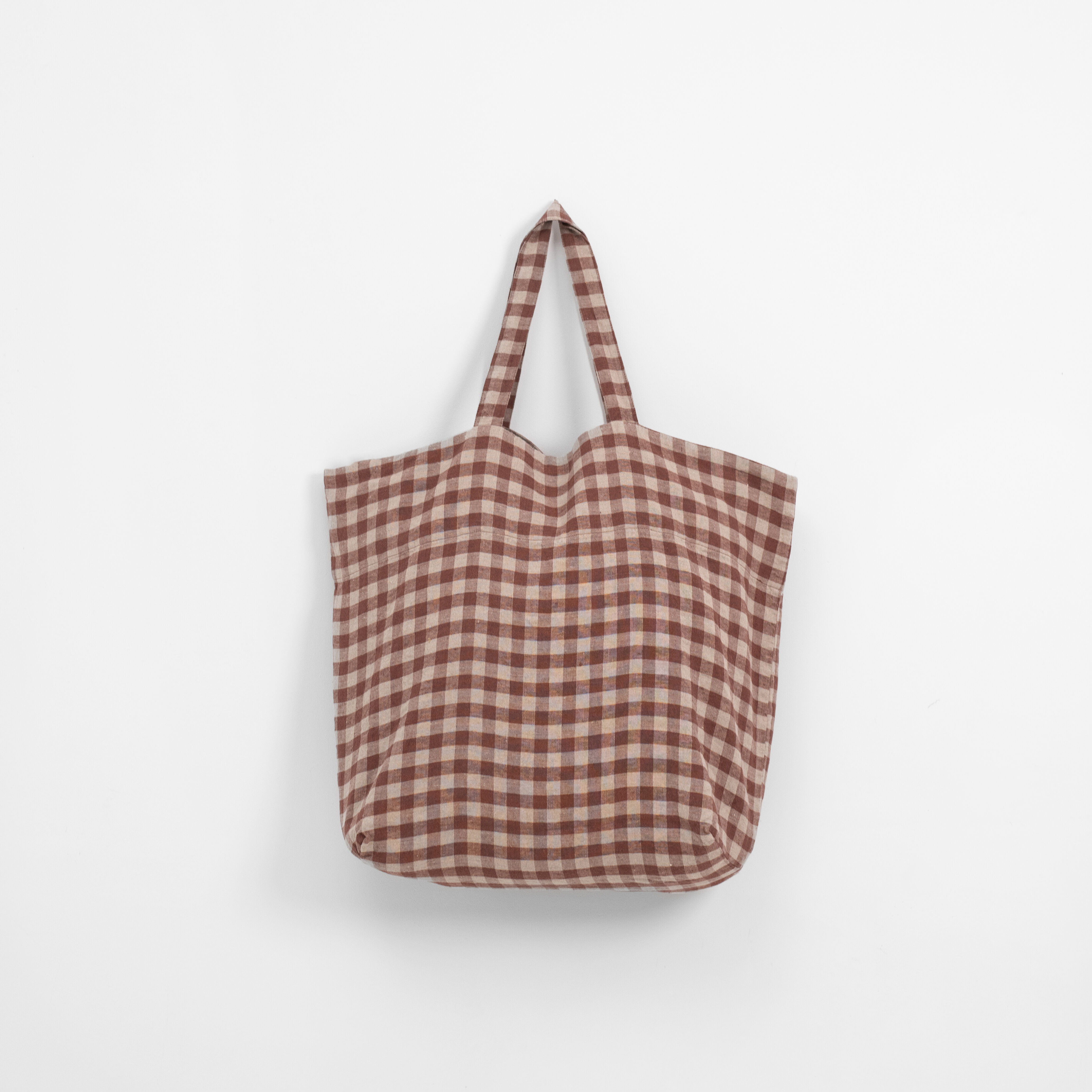 Chocolate Gingham Linen Big Bag