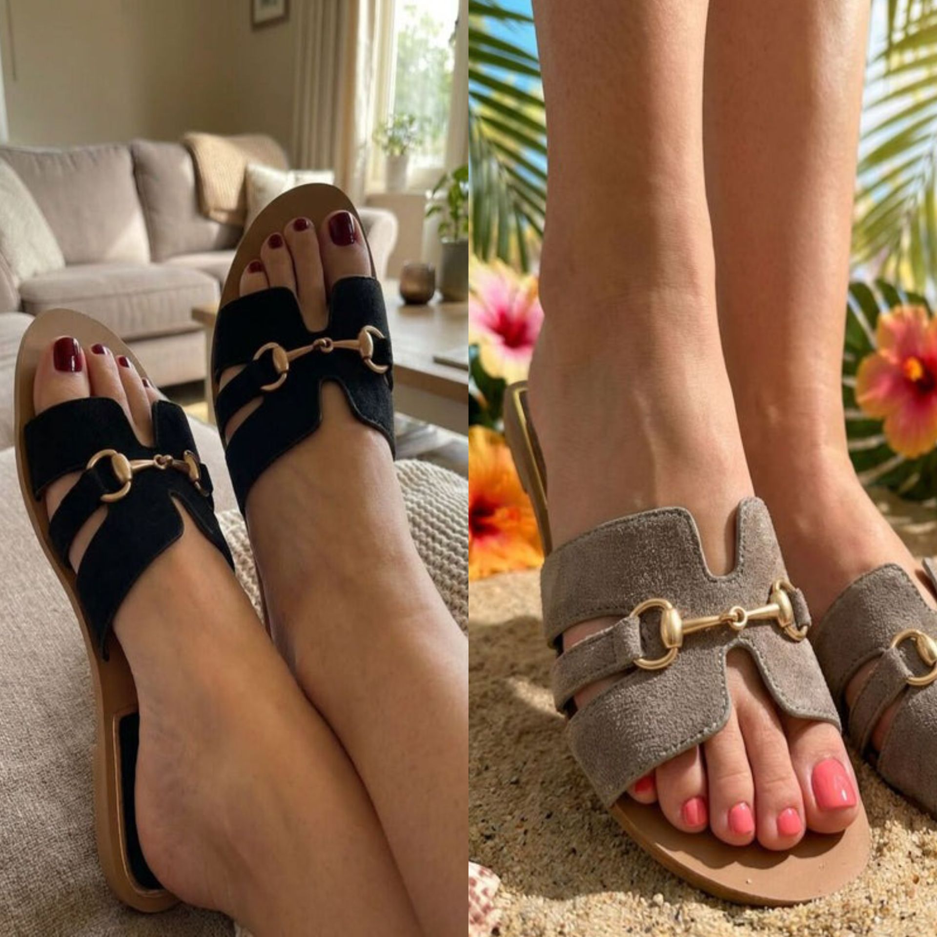 Women’s Faux Suede Slip-On Sandals with Gold Bit Detail (PACK OF 12 PAIRS UK3-UK8)