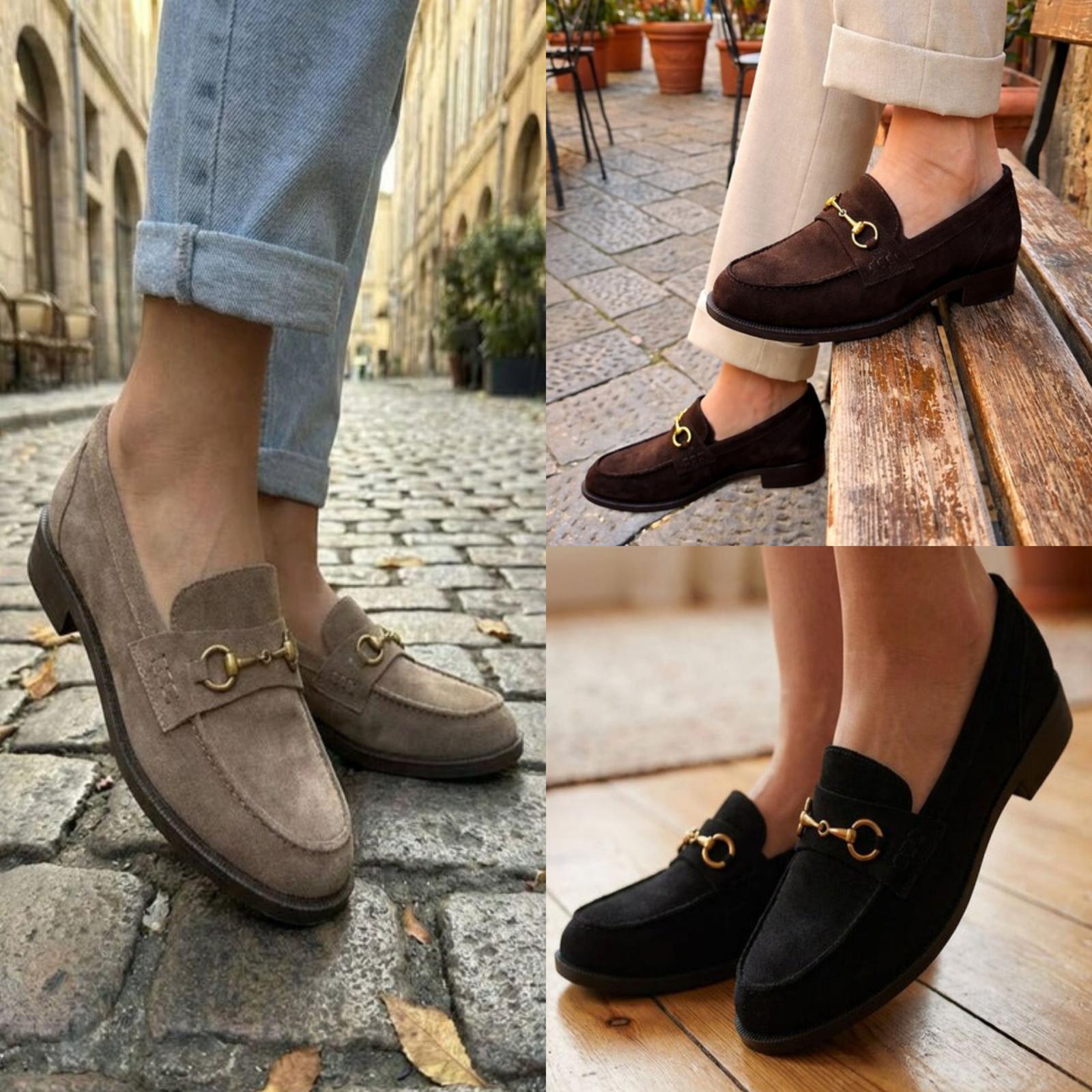 Mocasines de mujer de imitación de ante con detalle de herradura | Venta al por mayor (PAQUETE DE 12 PARES, TALLAS UK3-UK8)