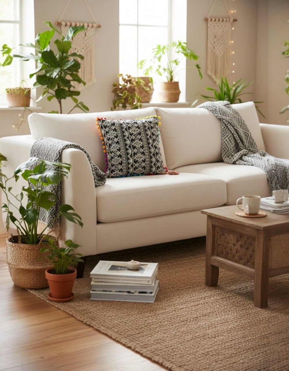 Ethnic cushion, black and white, double-sided, 40x40