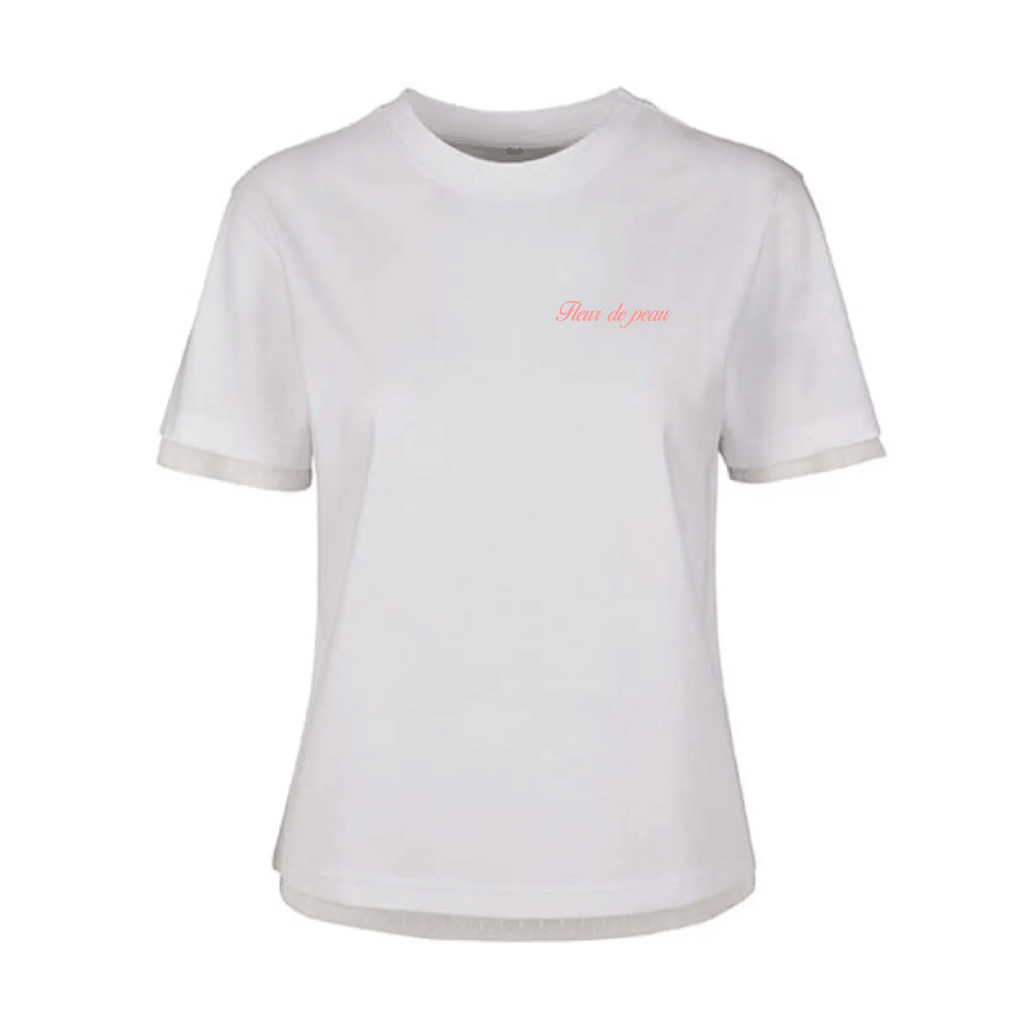 Women’s T-Shirt – White – Pink “Fleur de Peau” Velvet Print – Cotton