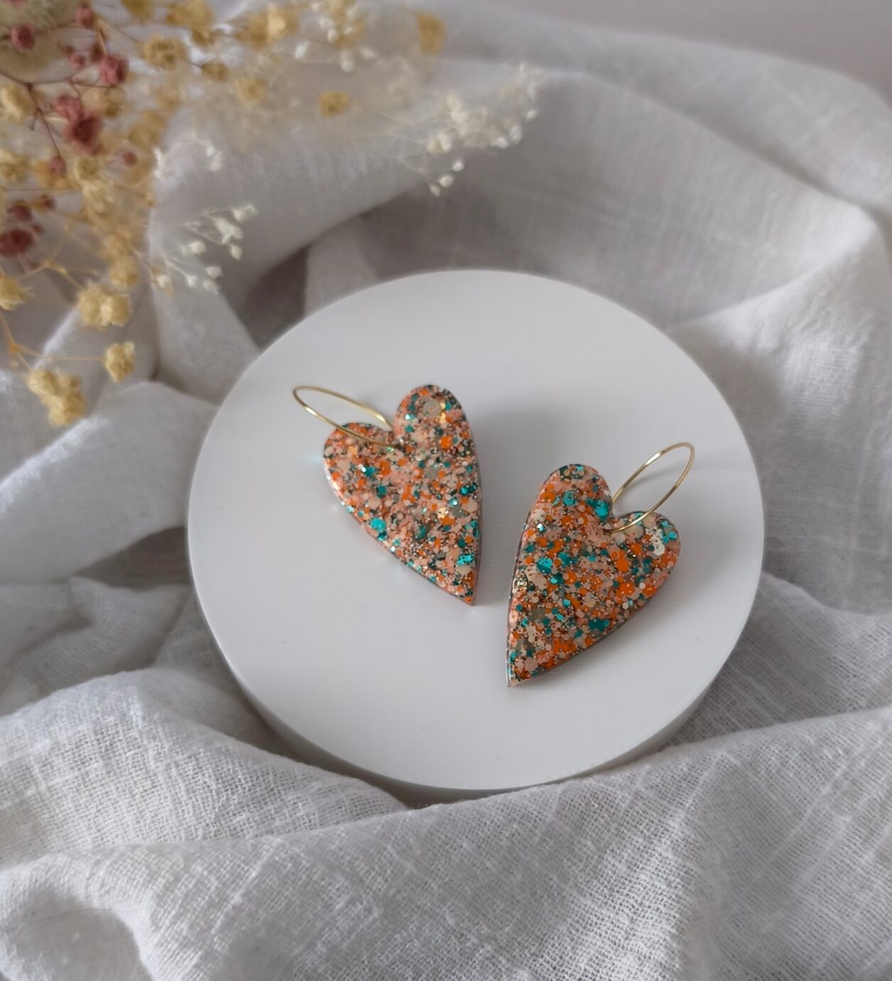 Boucles d'oreilles Mini love paillettes Sunset