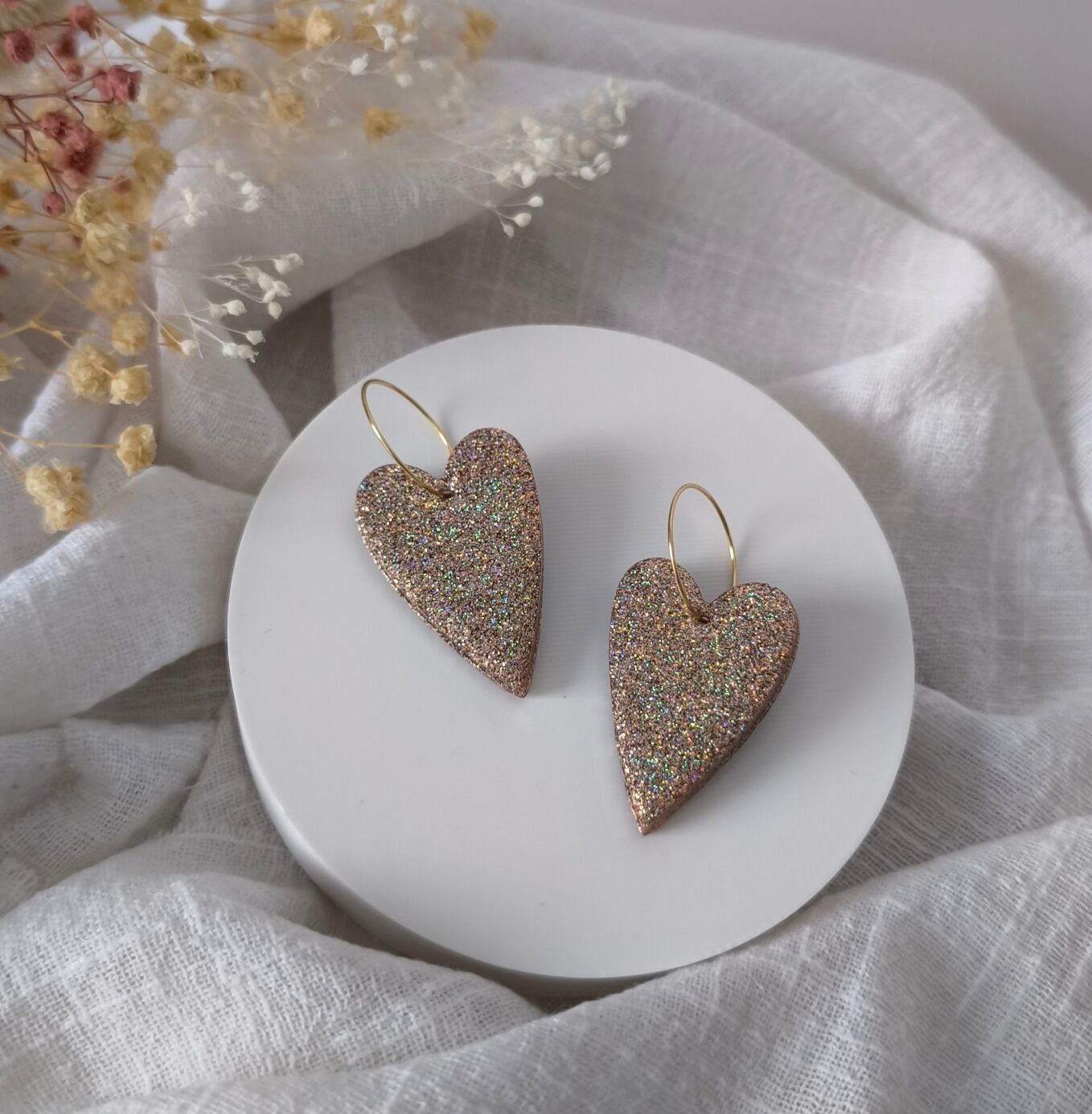 Boucles d'oreilles Mini love paillettes bronze holo