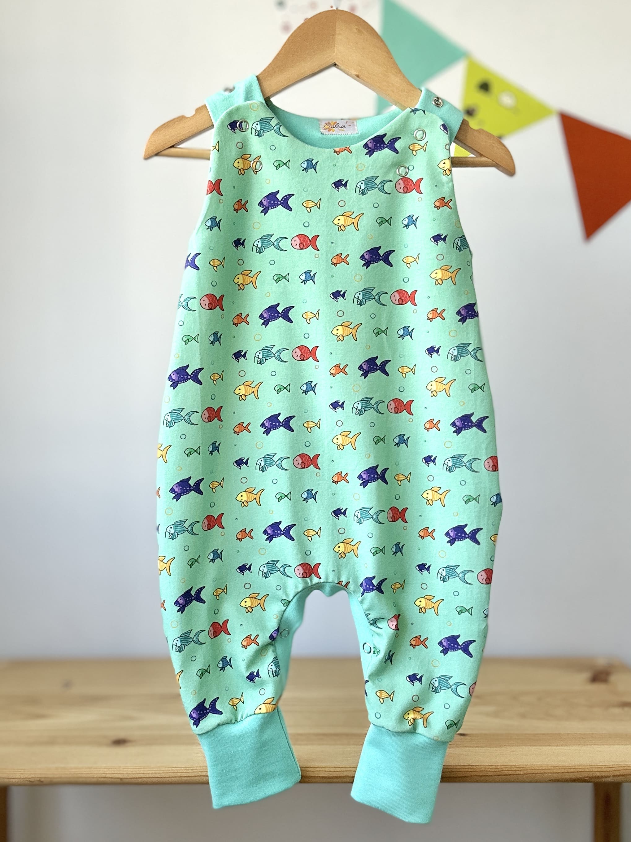 Long, adjustable overalls "Turquoise Bloubloup"