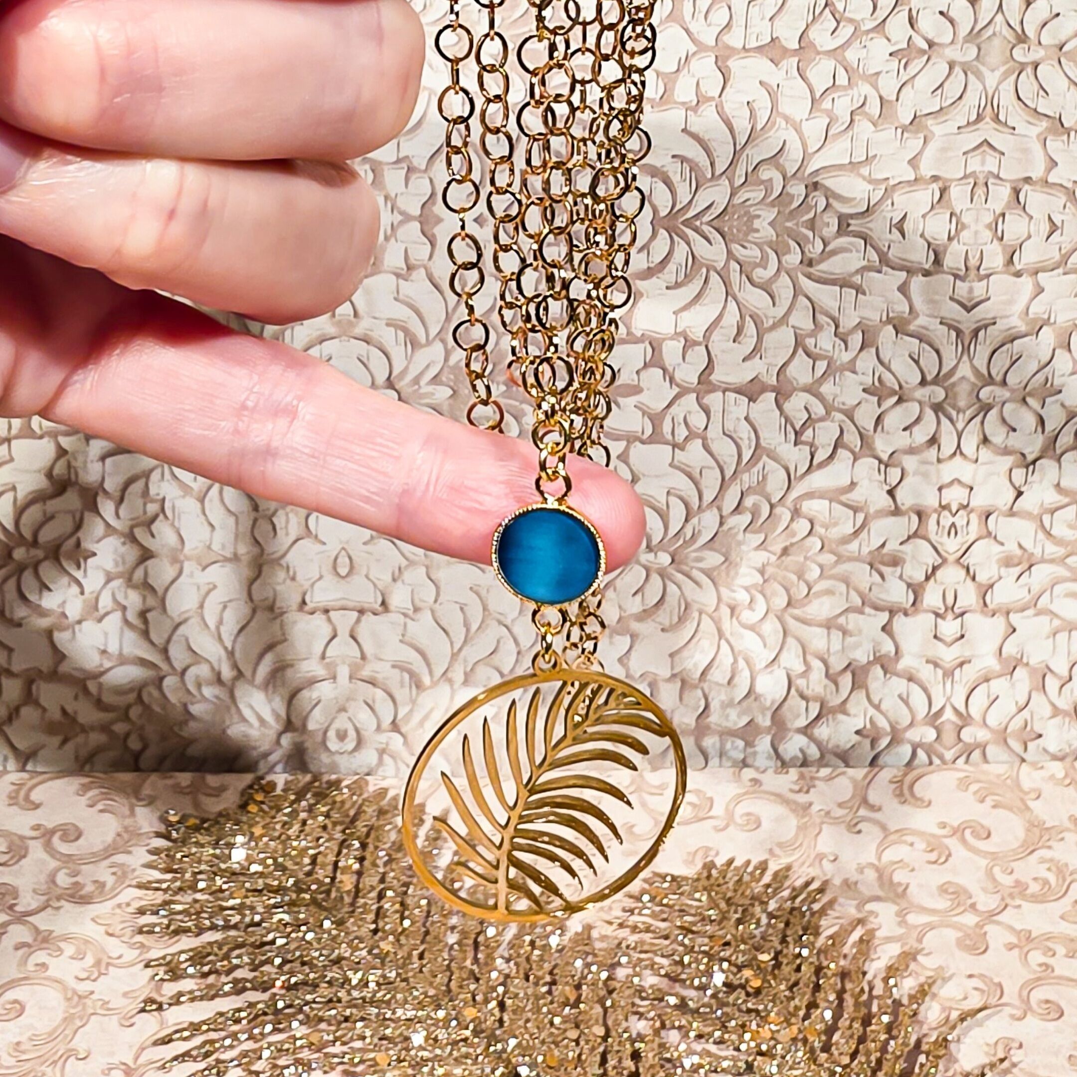 Collier feuille inox résine bohème chic Bijou acier inoxydable Bohème Chic Perle Fête des mères Cadeau Maman Cadeau Maîtresse
