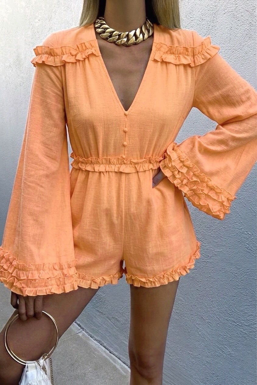 Ruffled and flared-sleeve playsuit PS9372