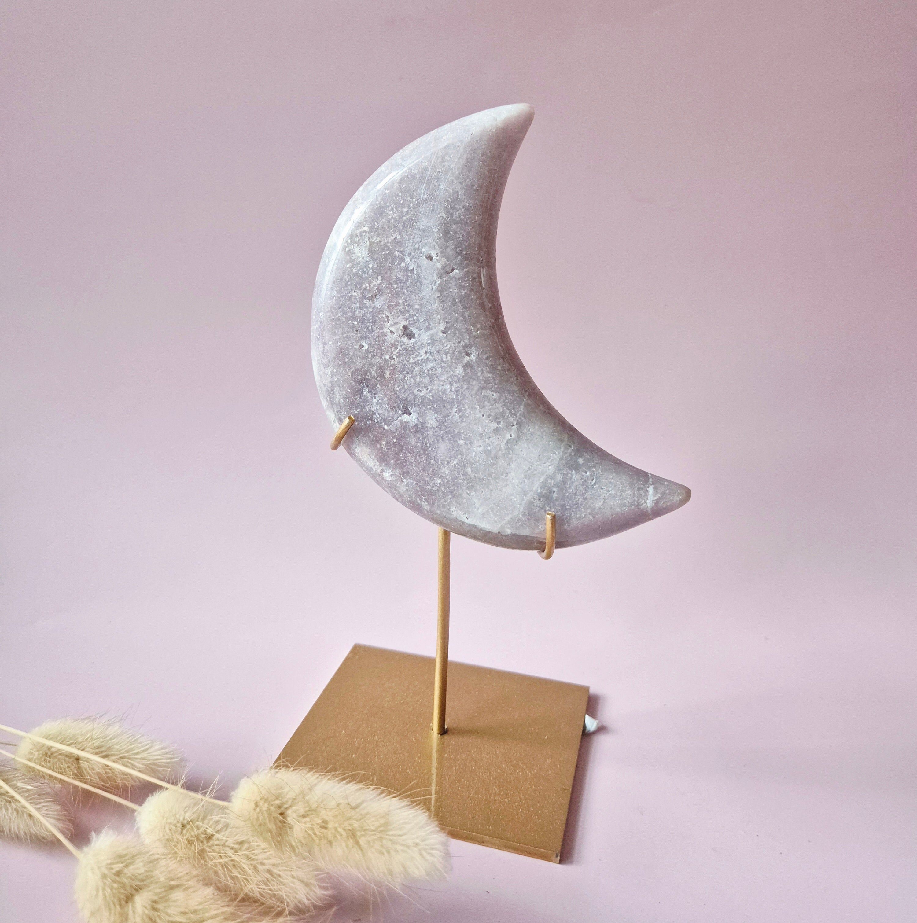 XL Edelstein Druzy Rosa Amethyst Mond – Hohe Qualität #15 294g | inkl.Metallständer | Unikat aus rosa Amethyst