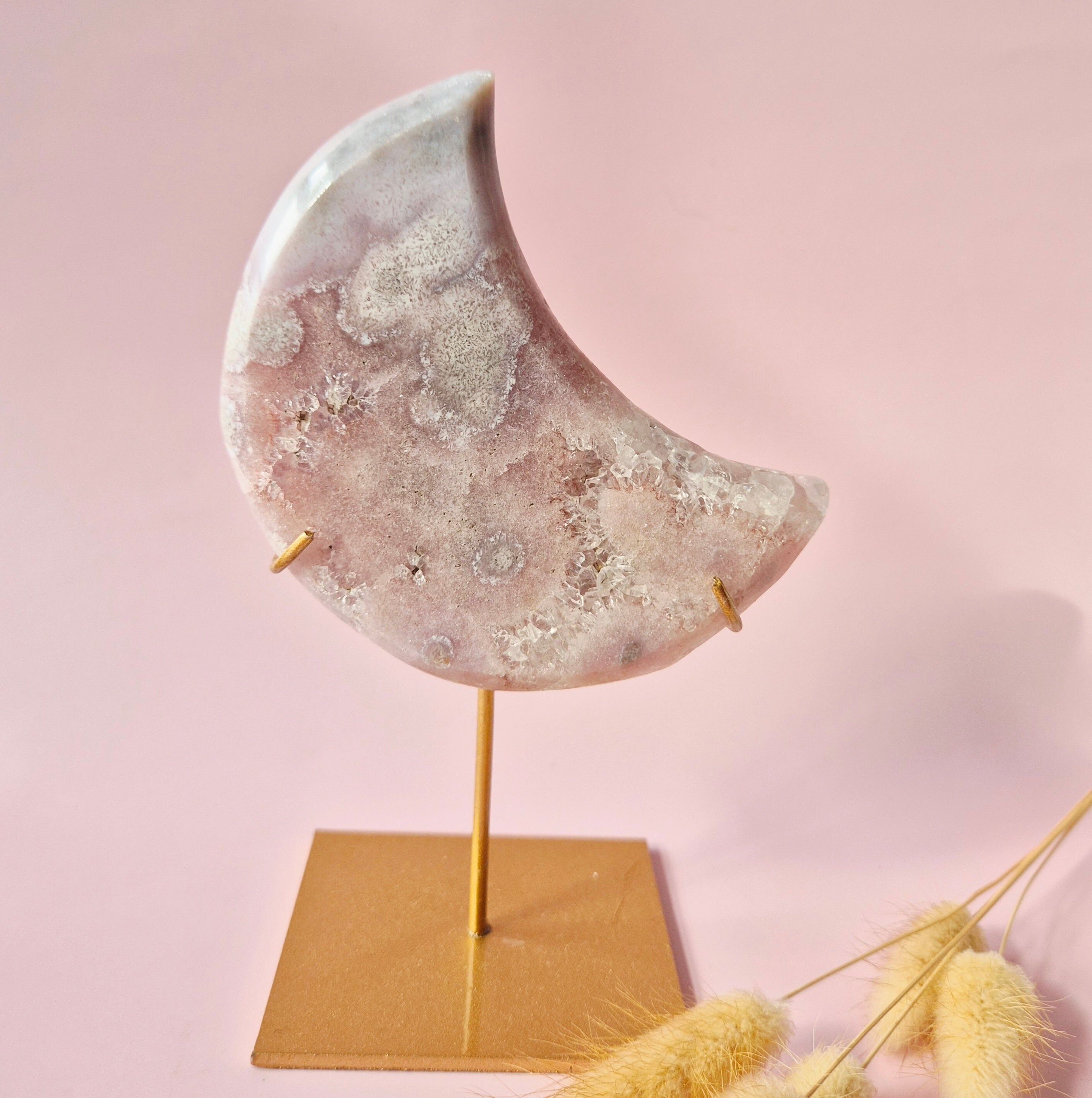 XL Edelstein Druzy Rosa Amethyst Mond – Hohe Qualität #10 319g | inkl.Metallständer | Unikat aus rosa Amethyst