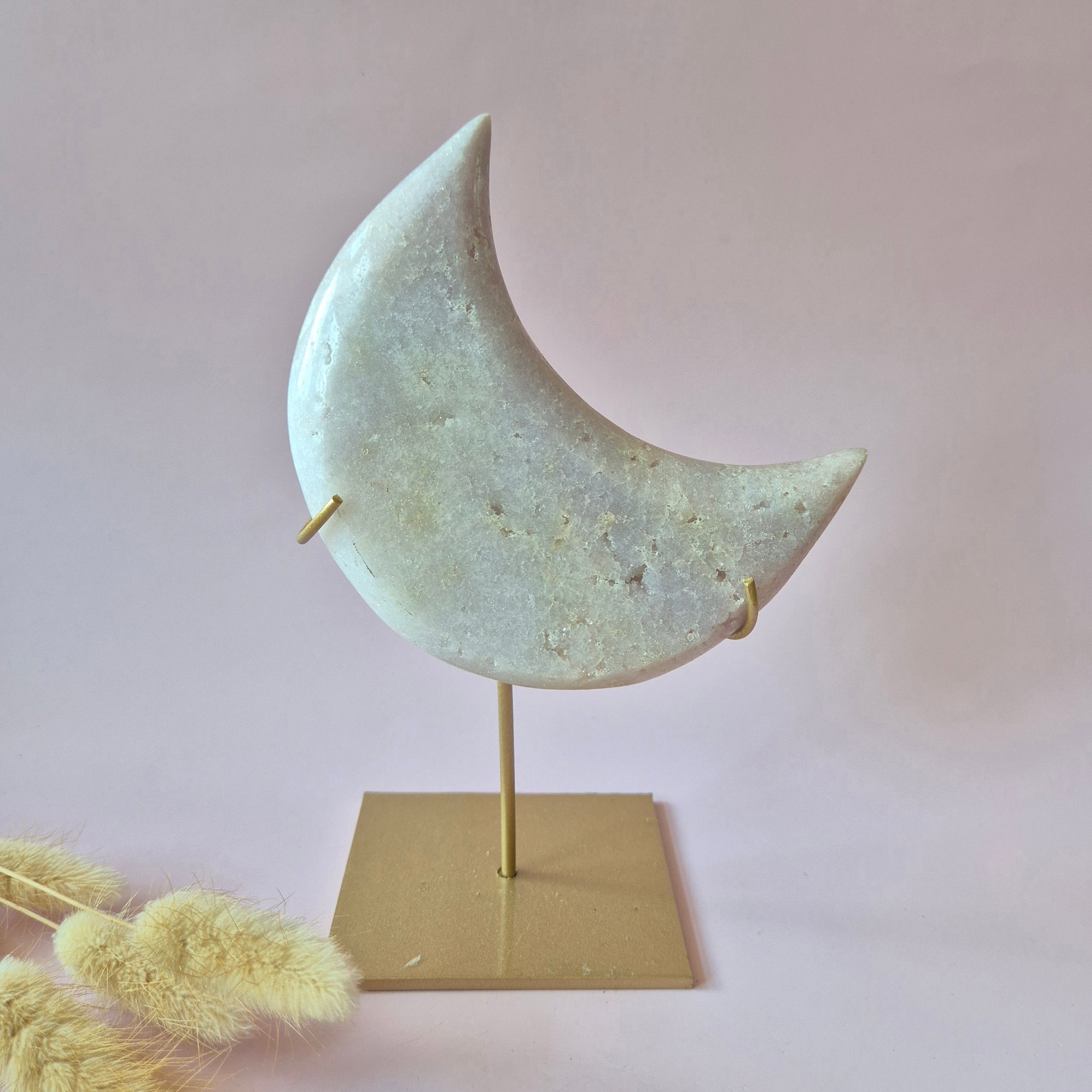 XL Edelstein Druzy Rosa Amethyst Mond – Hohe Qualität #23 337g | inkl.Metallständer | Unikat aus rosa Amethyst