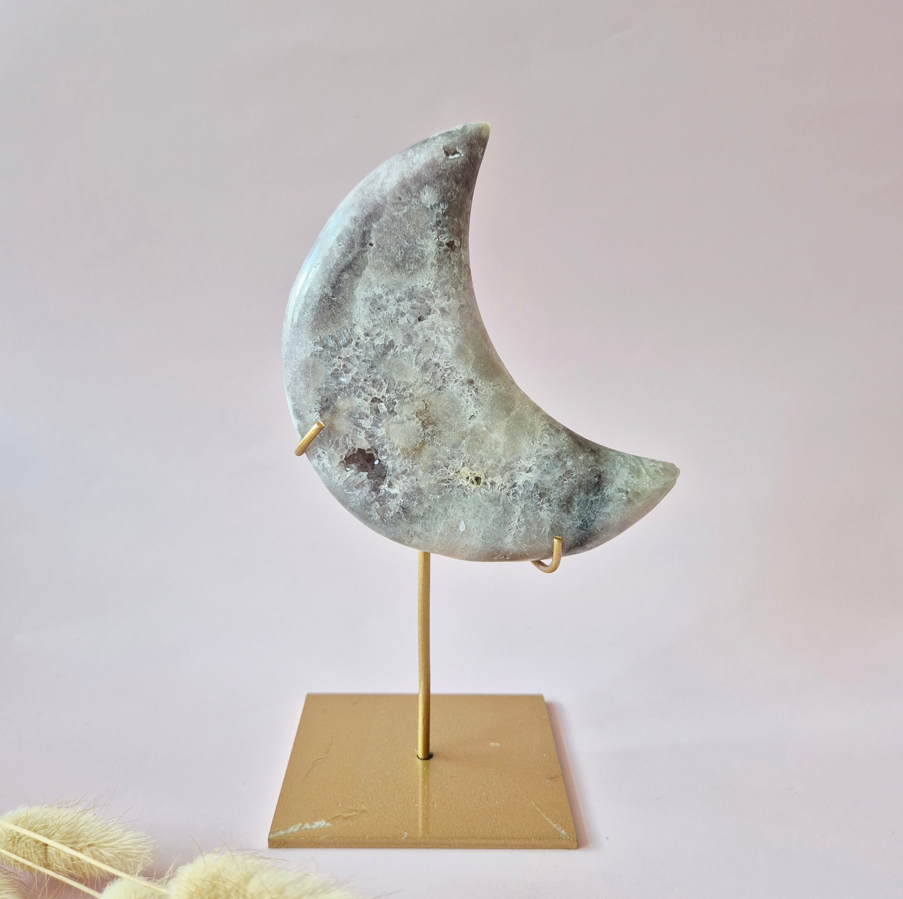 XL Edelstein Druzy Rosa Amethyst Mond – Hohe Qualität #27 239g | inkl.Metallständer | Unikat aus rosa Amethyst