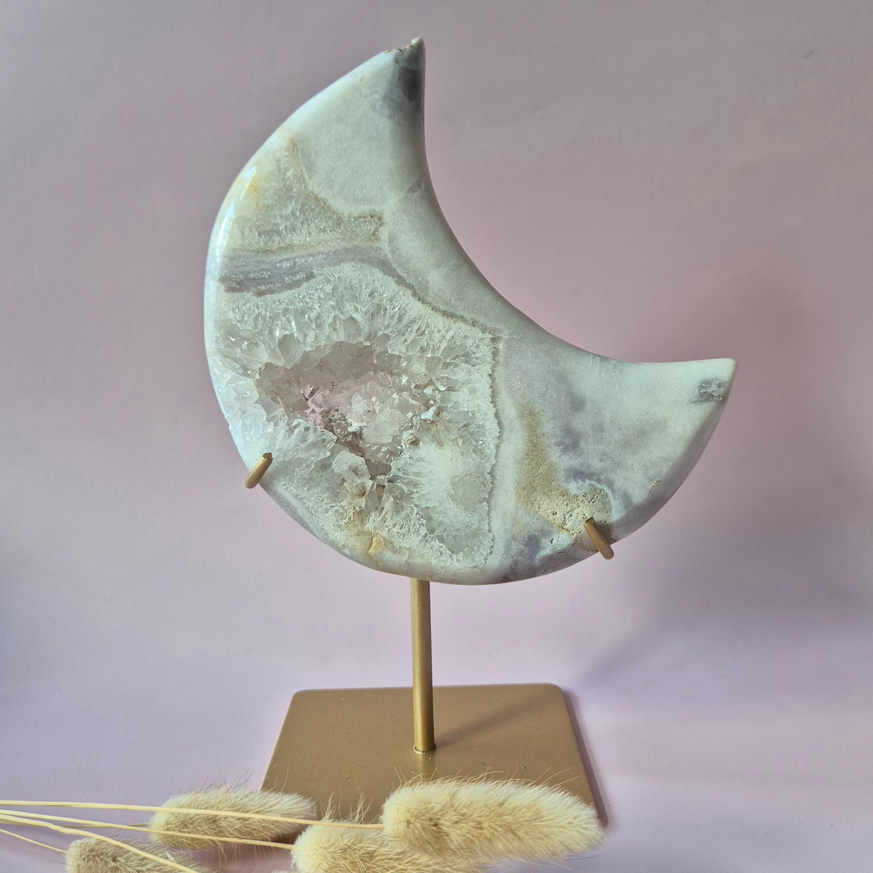 XL Edelstein Druzy Rosa Amethyst Mond – Hohe Qualität 713g | inkl.Metallständer | Unikat aus rosa Amethyst