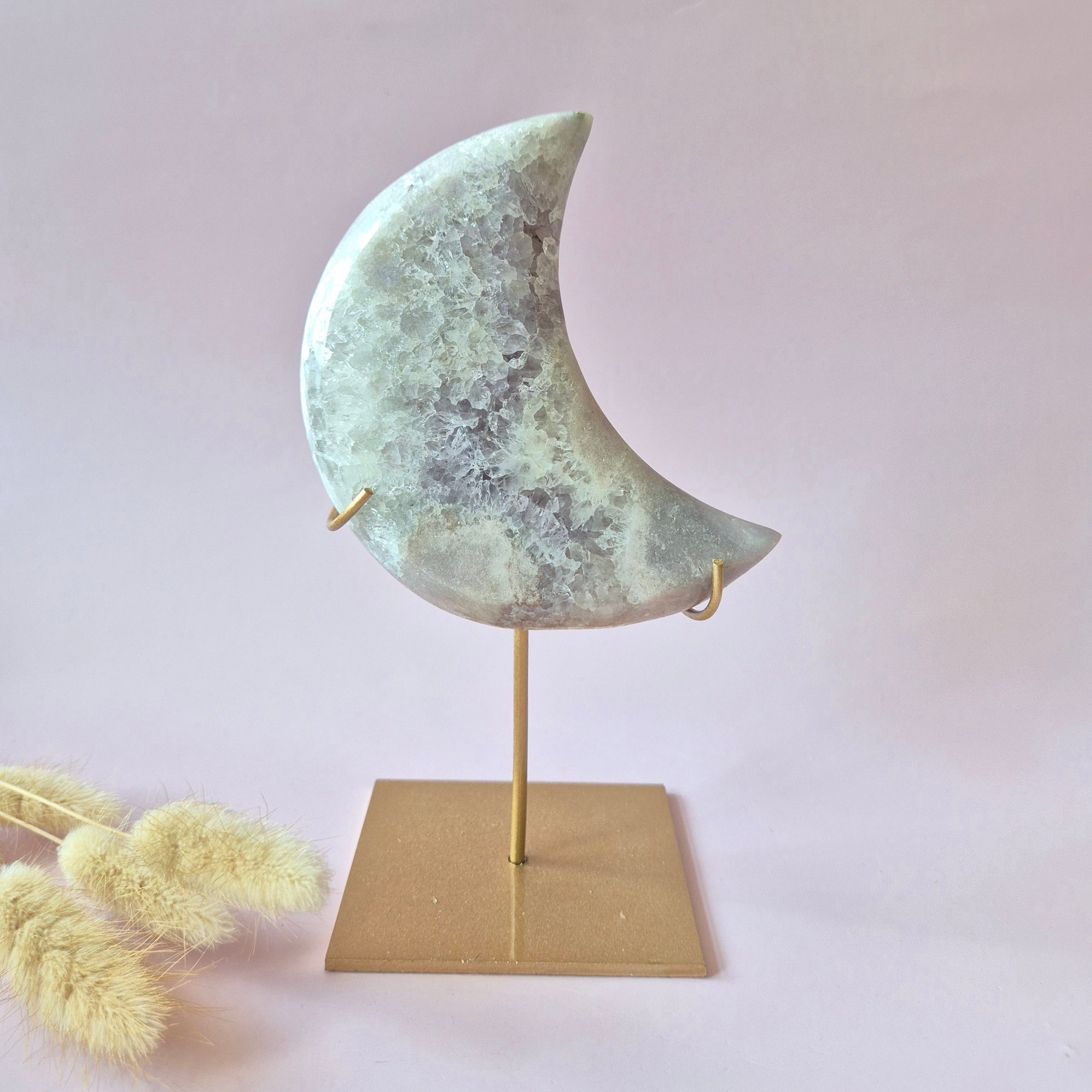 XL Edelstein Druzy Rosa Amethyst Mond – Hohe Qualität #25 355g | inkl.Metallständer | Unikat aus rosa Amethyst