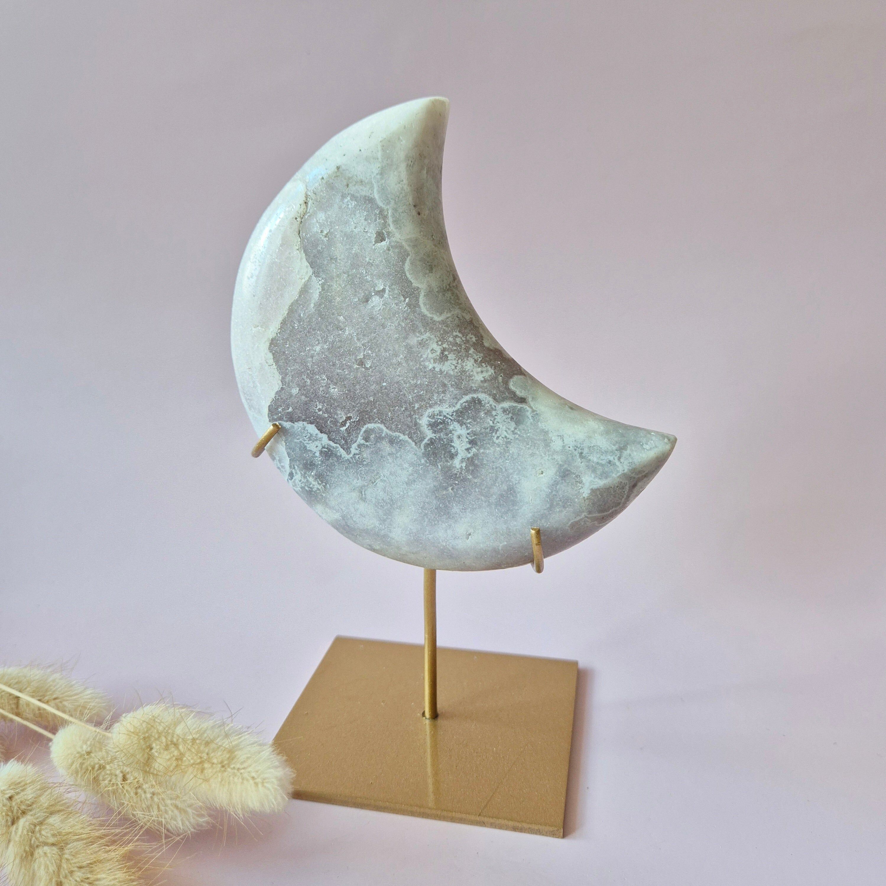 XL Edelstein Druzy Rosa Amethyst Mond – Hohe Qualität #24 382g | inkl.Metallständer | Unikat aus rosa Amethyst