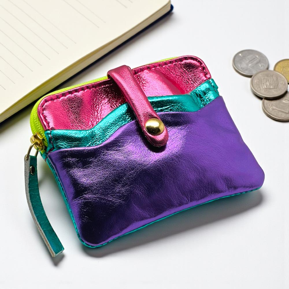 Mini zip wallet metallic multi