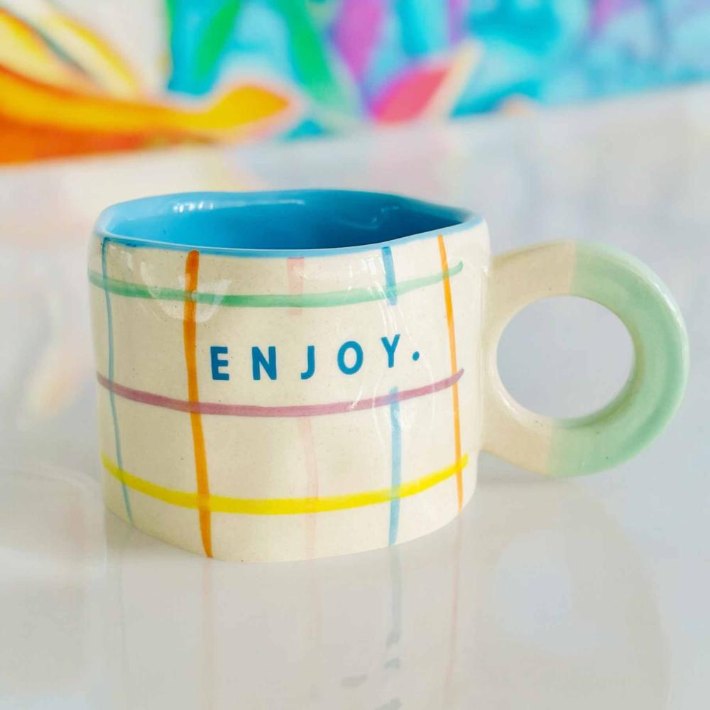 Organic Mug L Checkered Enjoy