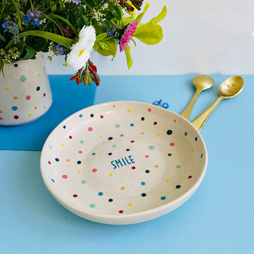Ceramic plate L Smile dots