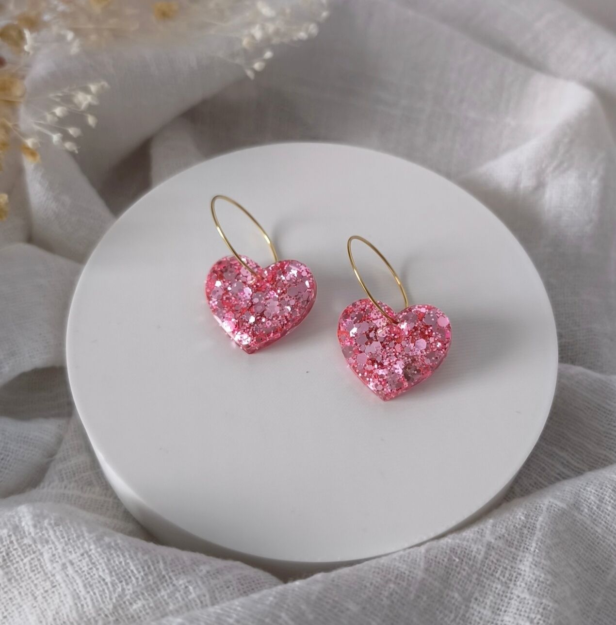 Boucles d'oreilles paillettes coeur créole Flamingo