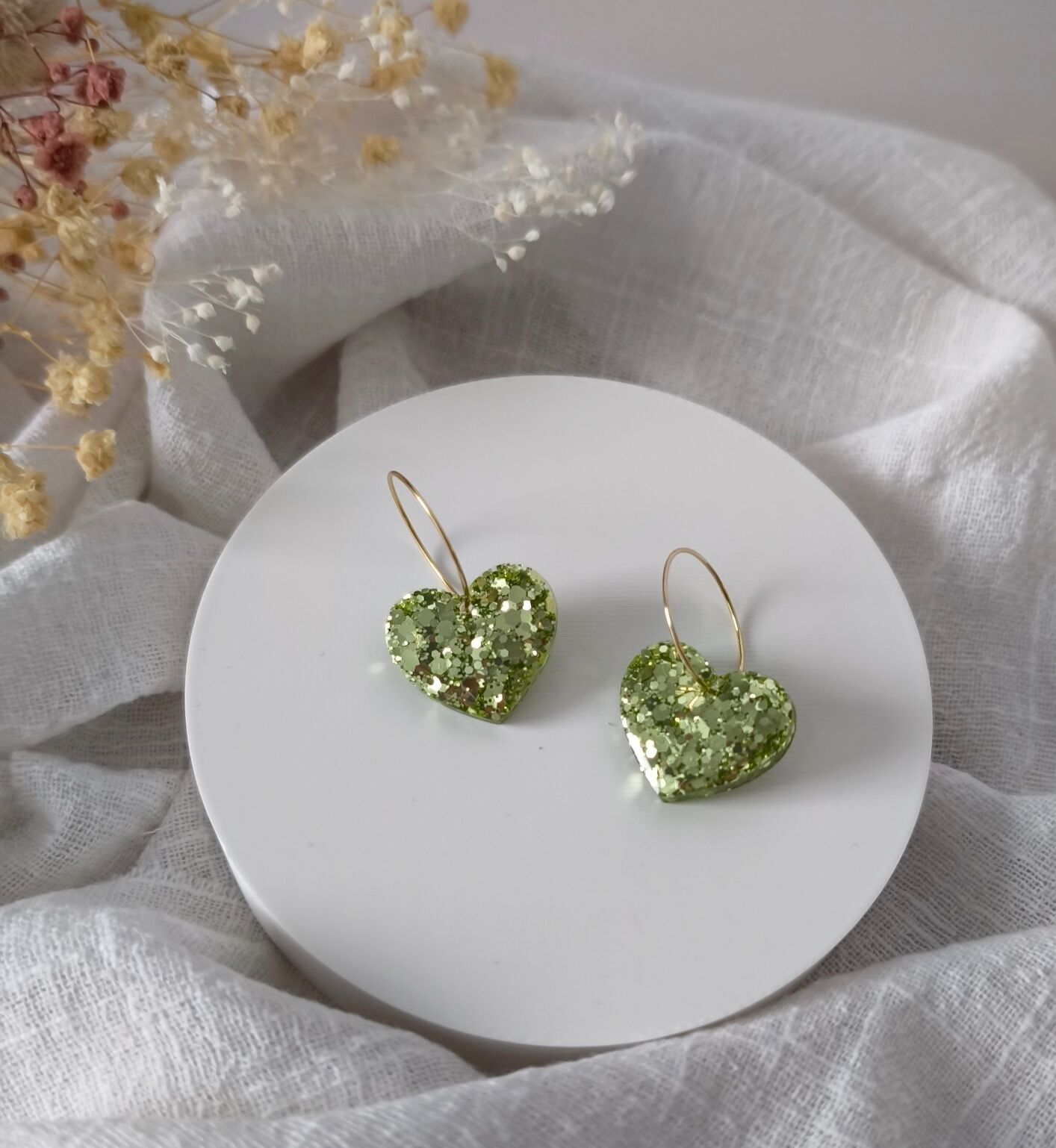 Boucles d'oreilles paillettes coeur créole lemon
