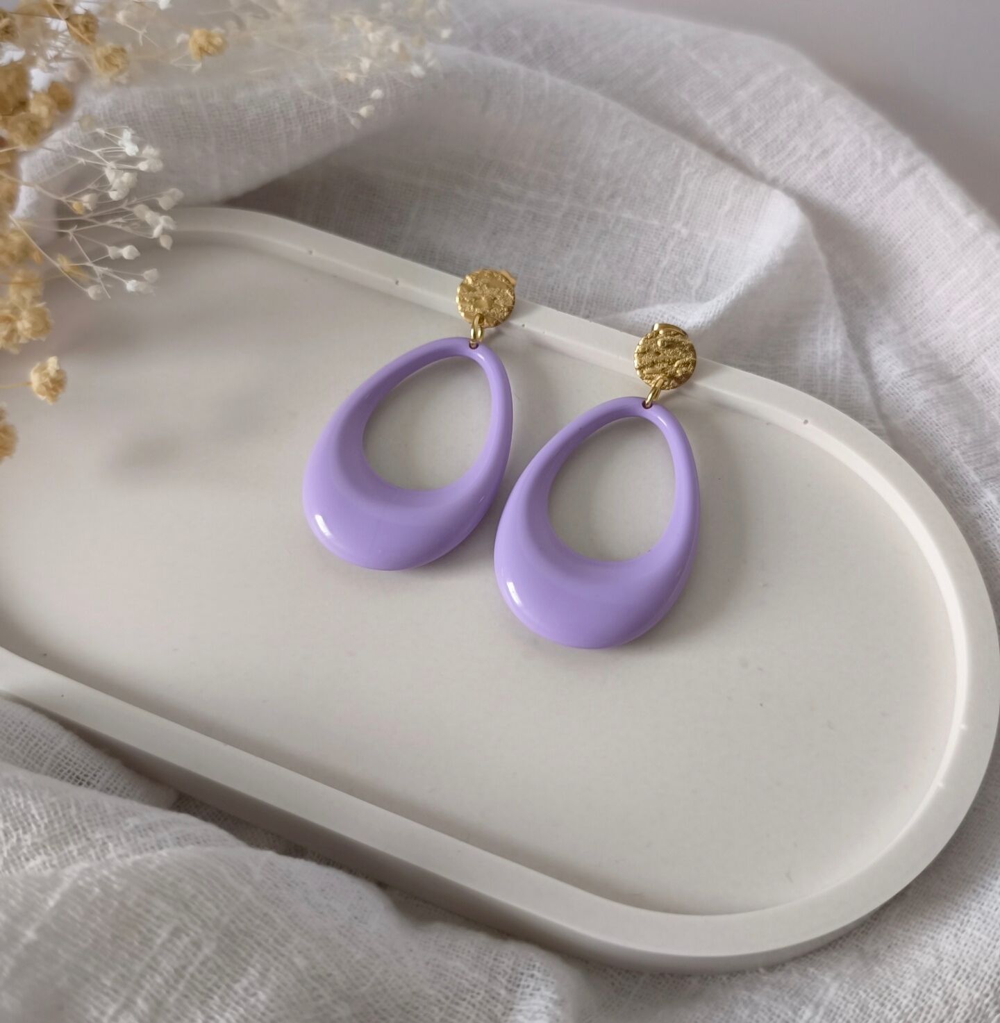 Boucles d'oreilles acrylique Alma parme pastel